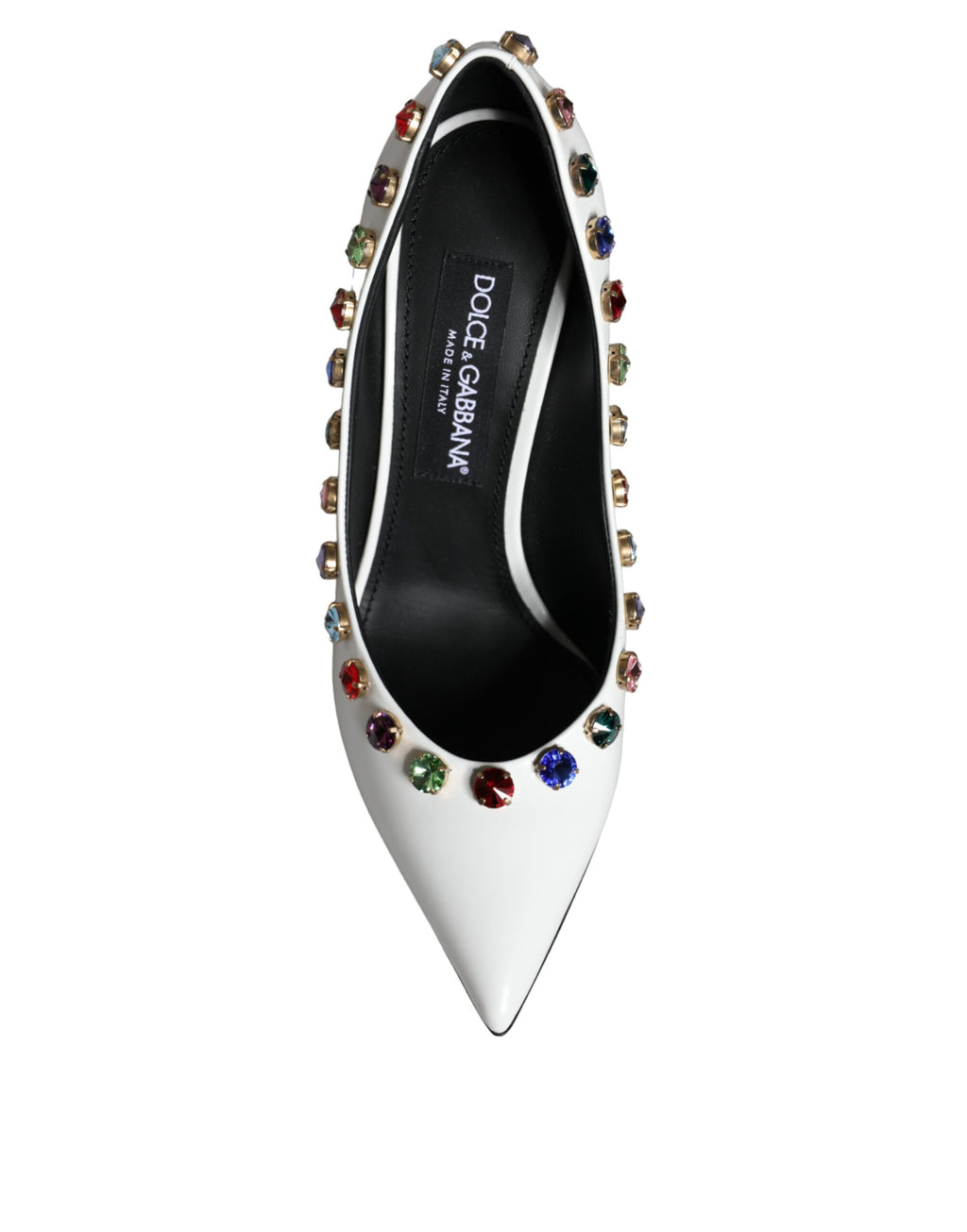 Escarpins en cuir blanc Dolce & Gabbana avec cristaux, chaussures à talons hauts élégantes et sophistiquées.