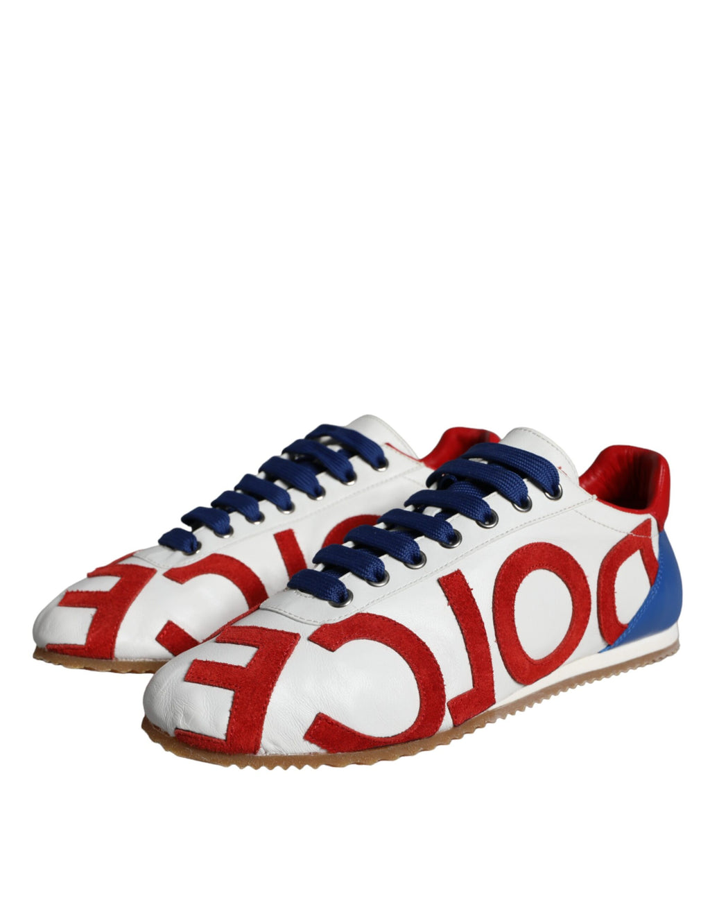 Chaussures sneakers décontractées en cuir multicolore Dolce & Gabbana avec logo, vue de face.