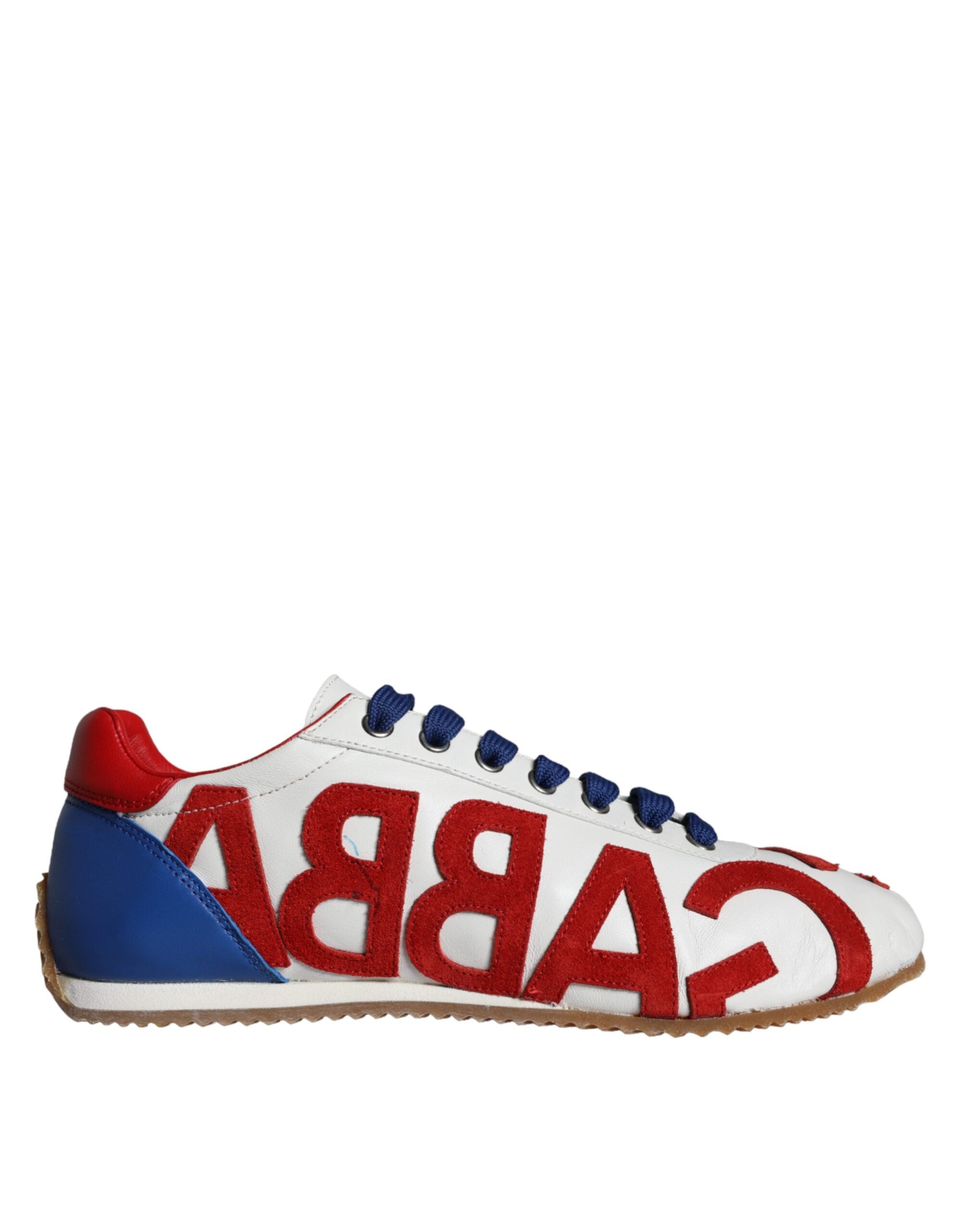 Chaussures de sport décontractées Dolce & Gabbana en cuir multicolore avec logo, semelle blanche, vue de côté