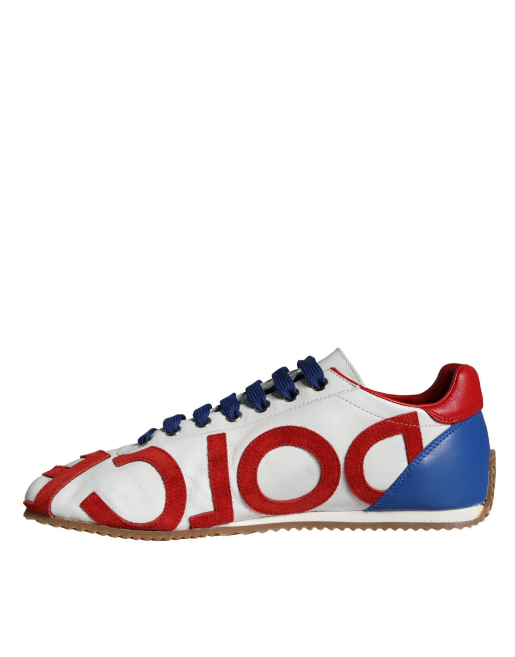 Chaussures sneakers décontractées Dolce & Gabbana en cuir multicolore avec logo, visibles sur l'image.