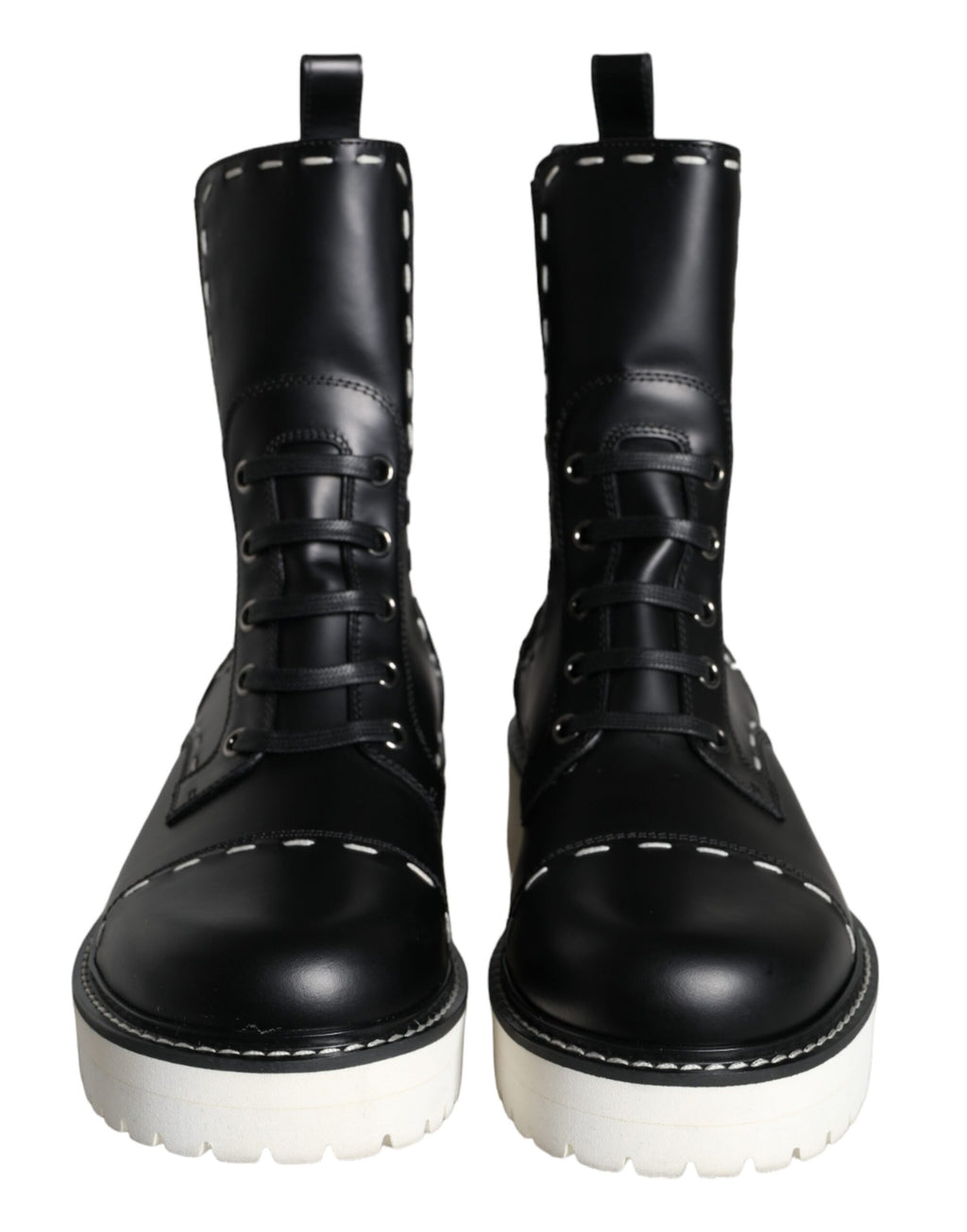 Bottes noires en cuir Dolce & Gabbana, mi-mollet, style combat, avec boucle et semelle en caoutchouc.