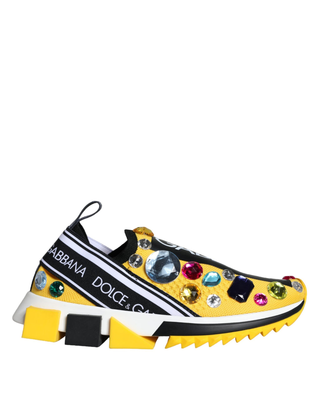 Sneakers pour femmes Dolce & Gabbana Sorrento jaunes avec cristaux, semelle blanche et design élégant.