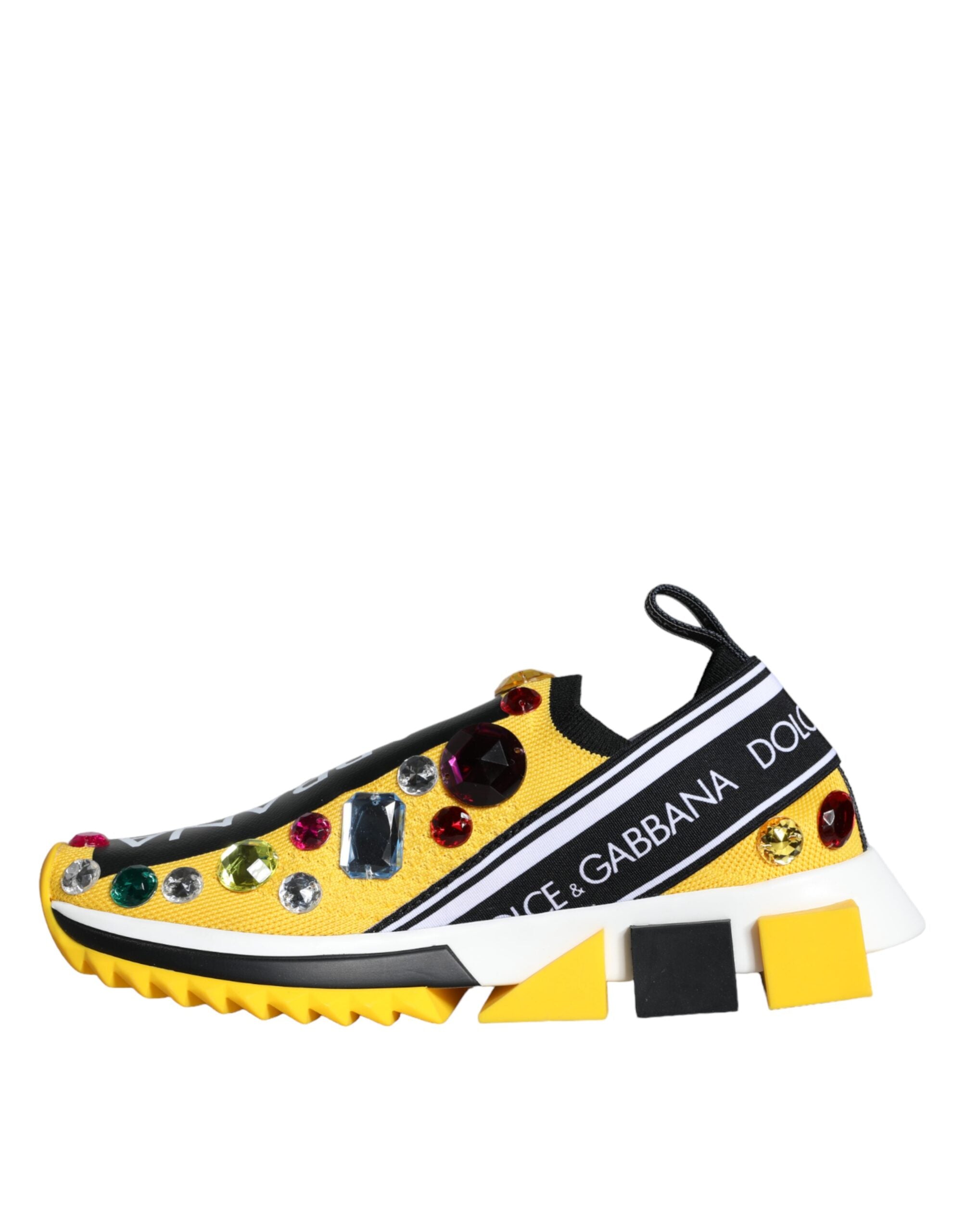 Sneakers pour femmes Dolce & Gabbana Sorrento jaunes avec cristaux, chaussures tendance et élégantes.