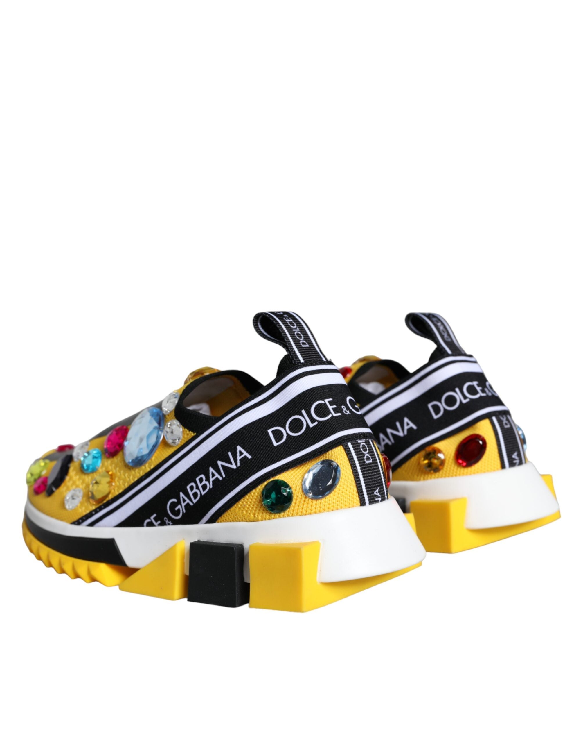Sneakers femmes Dolce & Gabbana Sorrento jaunes avec cristaux, style élégant et tendance, vue de face.