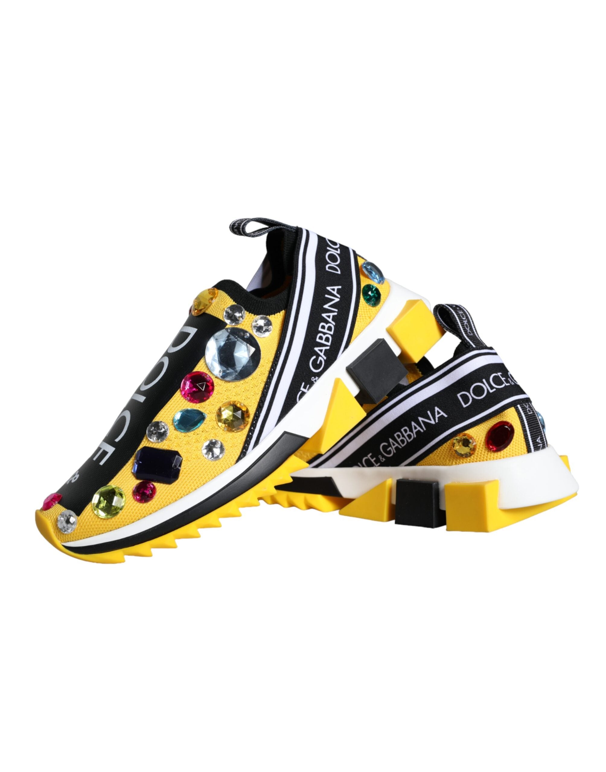 Chaussures pour femmes Dolce & Gabbana Sorrento jaunes avec cristaux, sneakers élégants et lumineux.