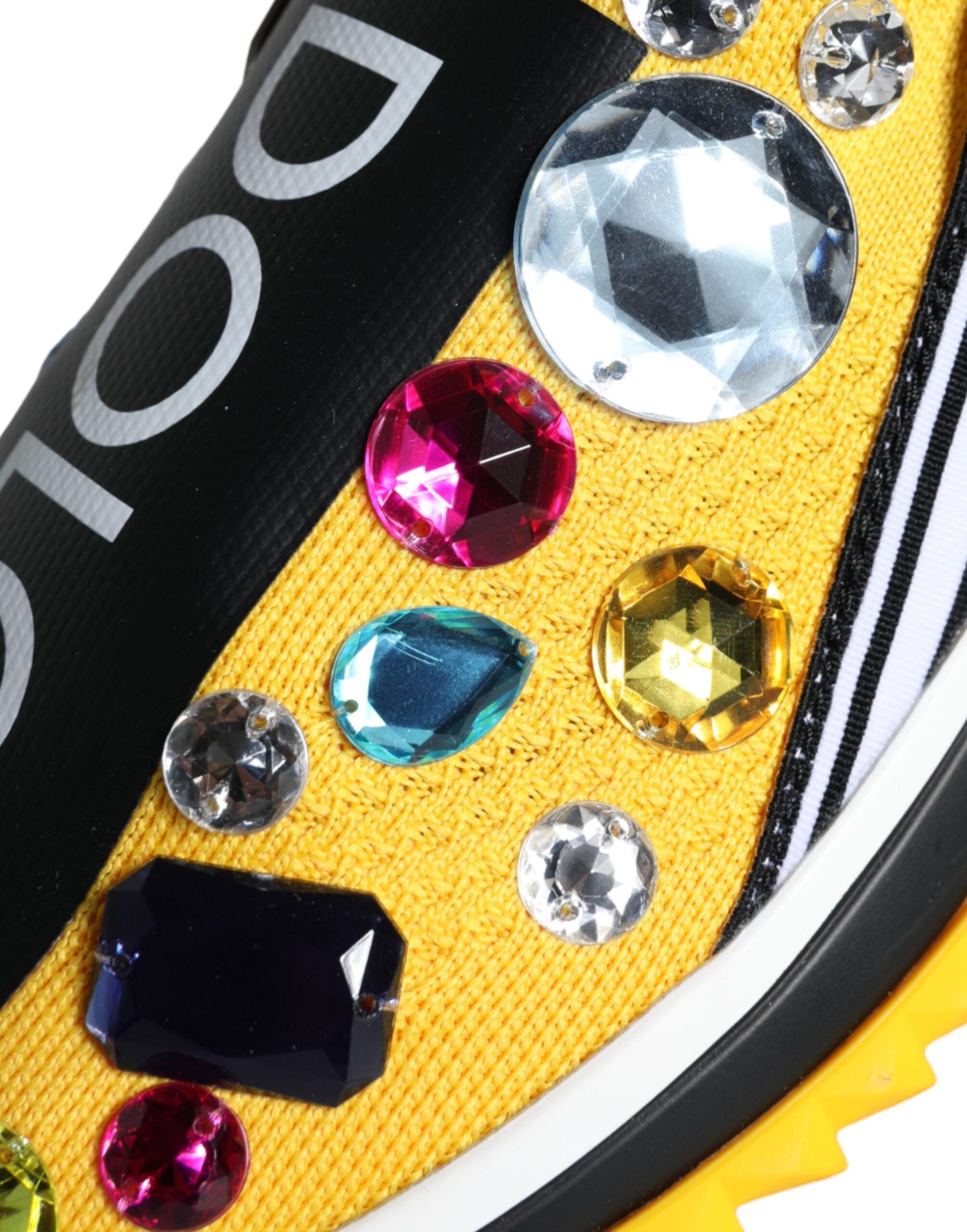 Sneakers Dolce & Gabbana Sorrento jaunes avec cristaux pour femmes, chaussures élégantes et brillantes.