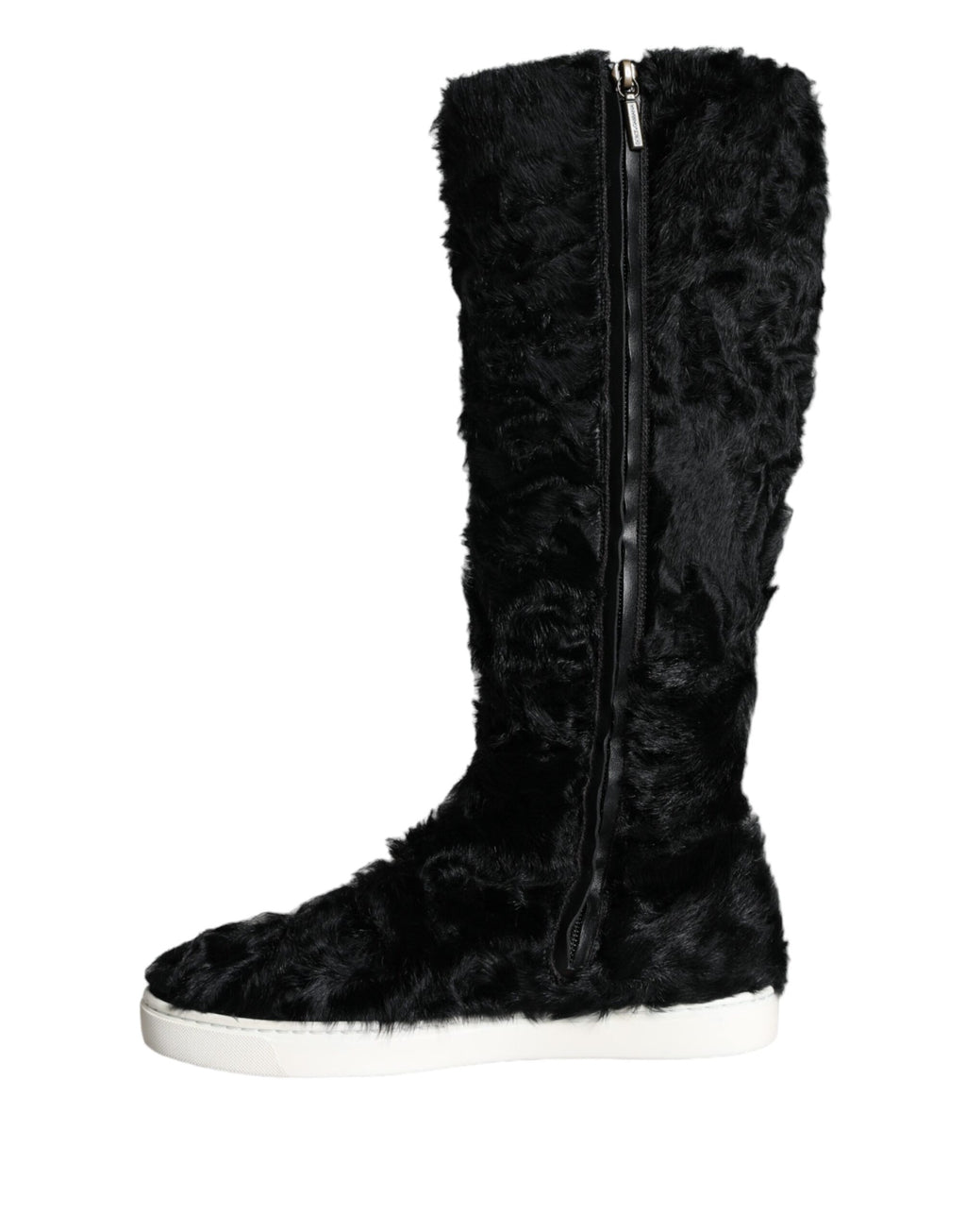Bottes en cuir et fourrure d'agneau noires Dolce & Gabbana Xiangao, chaussures élégantes et sophistiquées.