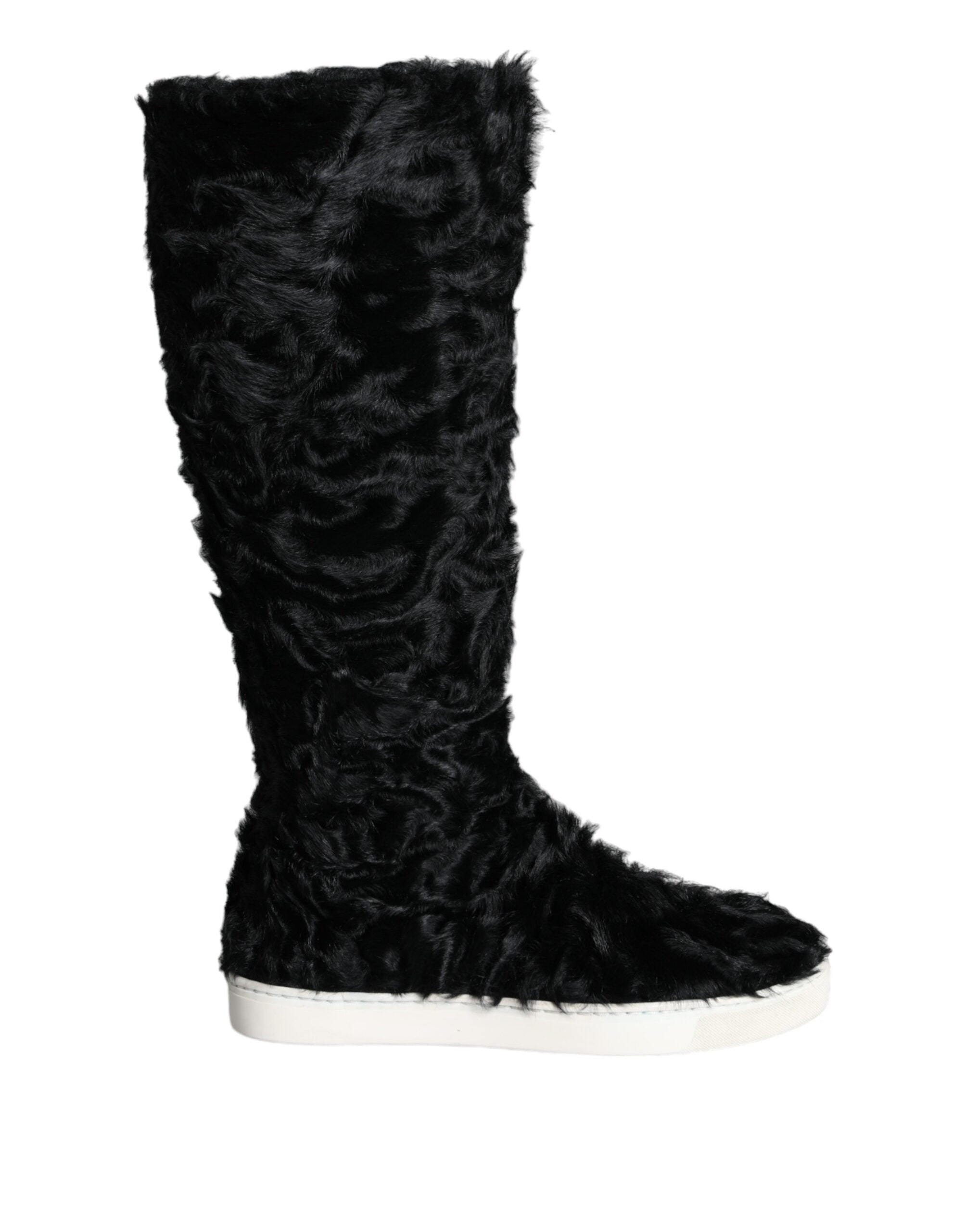 Chaussures bottines en cuir et fourrure d'agneau noire Dolce & Gabbana Xiangao, avec détails élégants et semelle en cuir.