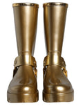 Bottes de pluie en caoutchouc PVC doré métallisé de Dolce & Gabbana, chaussures élégantes et imperméables.