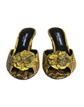 Chaussures Dolce & Gabbana à talons blocs en cuir jaune, sandales élégantes avec bride large, pour femmes.