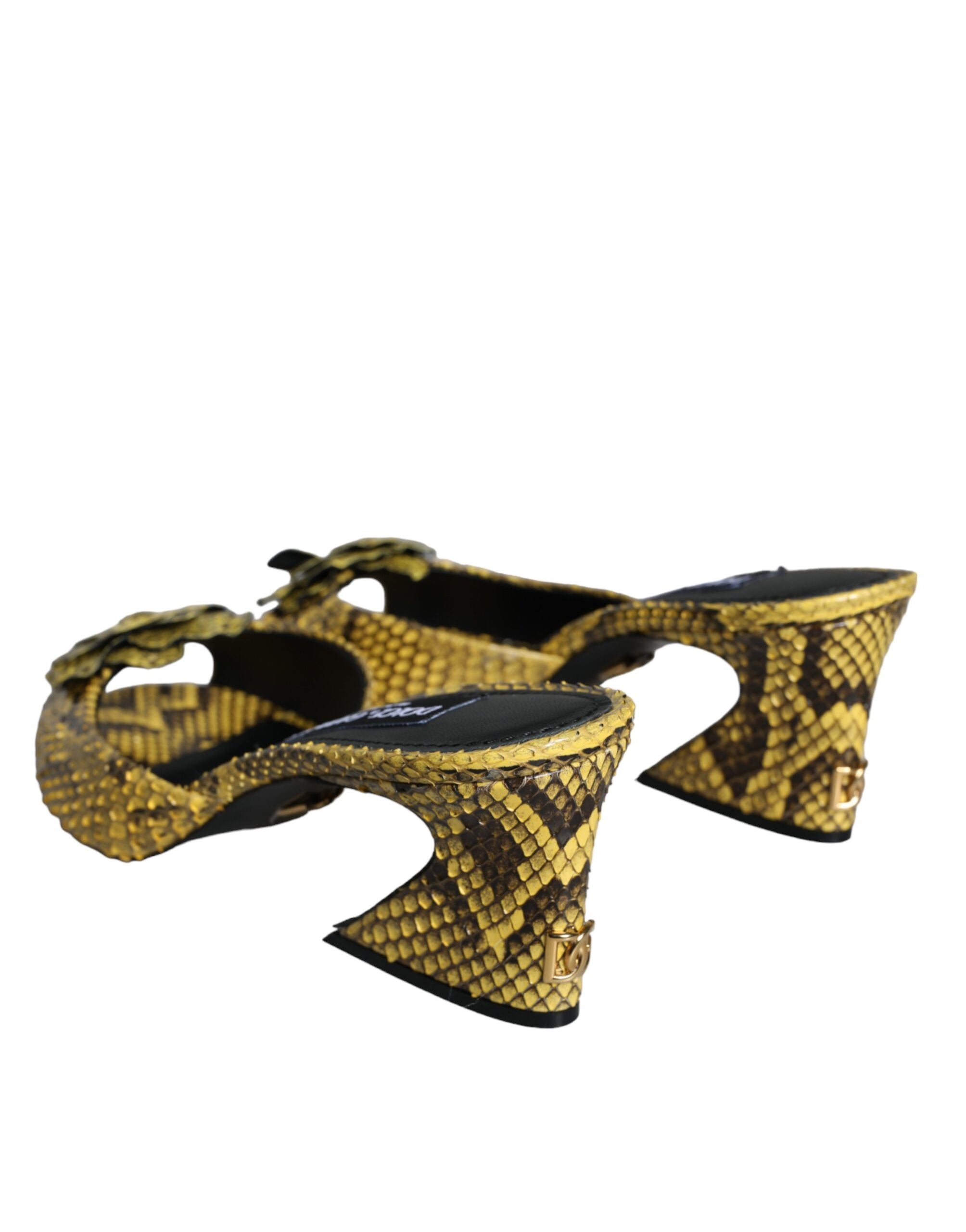 Sandales à talons carrés jaunes en cuir de Dolce & Gabbana, chaussures élégantes pour femme.