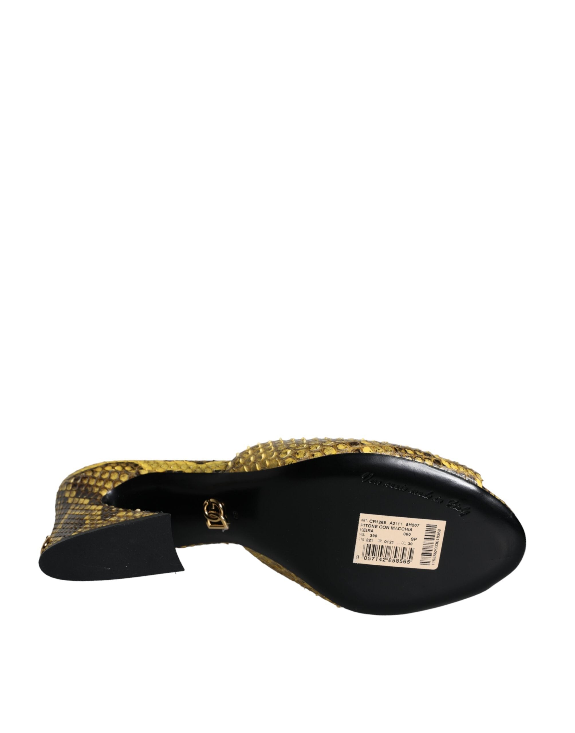 Sandales à talons carrés en cuir jaune Dolce & Gabbana, chaussures à slides élégantes avec semelle solide.