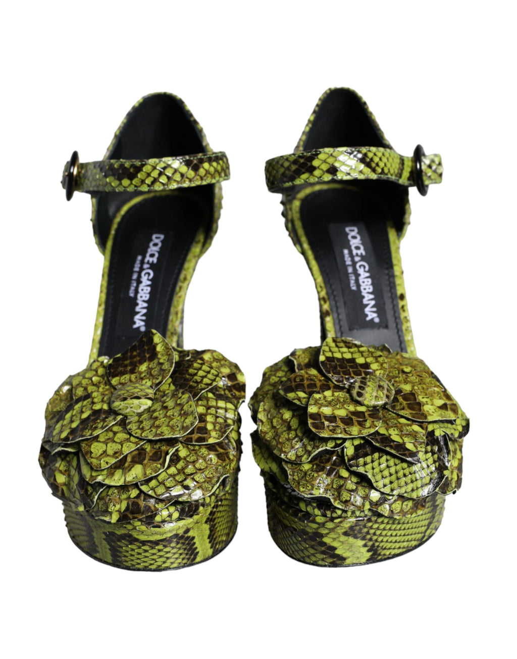 Sandales à talons Dolce & Gabbana en cuir exotique vert avec bride à la cheville, chaussures élégantes pour femmes.