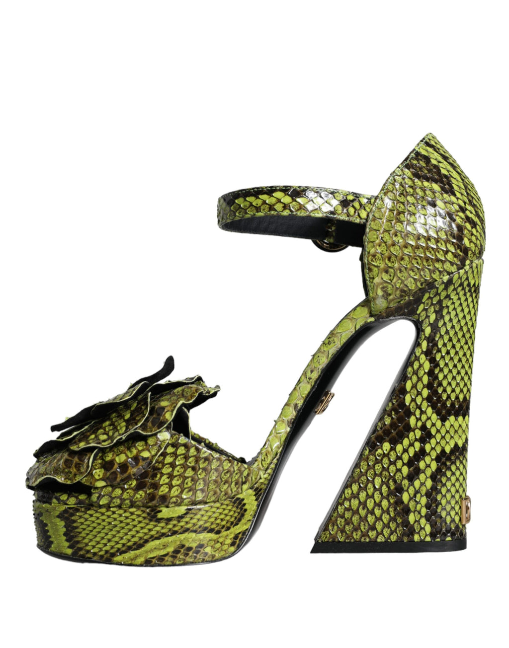 Sandales à talons Dolce & Gabbana en cuir exotique vert avec bride à la cheville, chaussures élégantes pour femmes.