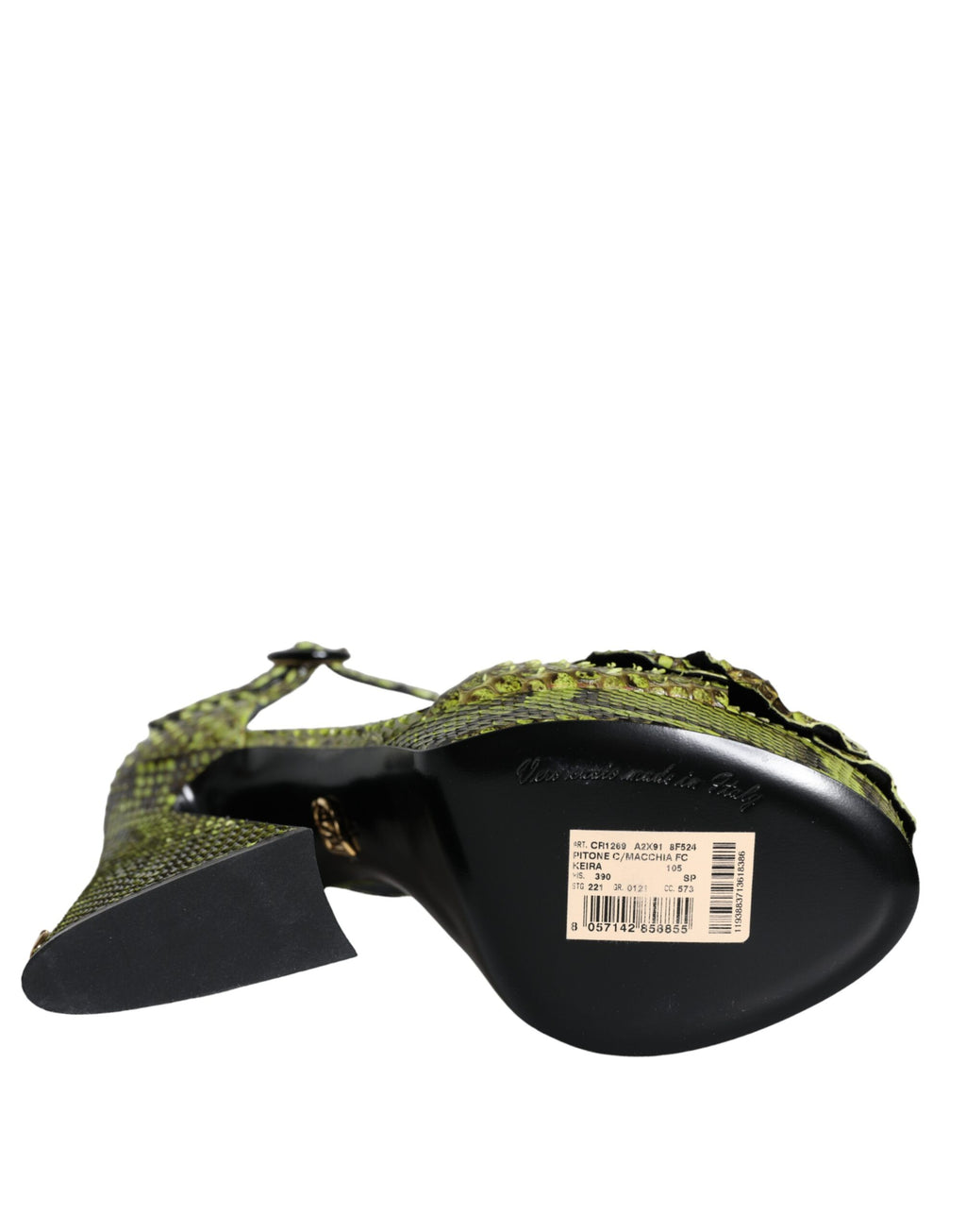 Sandales à talons Dolce & Gabbana en cuir exotique vert avec bride à la cheville et semelle en cuir.