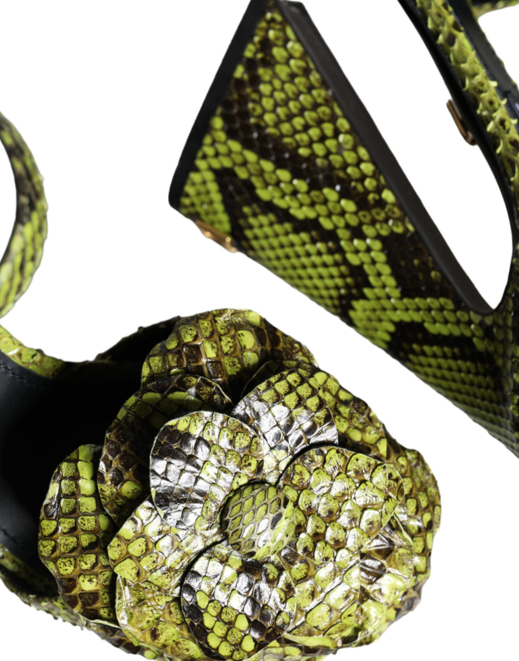 Sandales à talons Dolce & Gabbana en cuir exotique vert avec bride à la cheville, chaussures élégantes pour femmes.