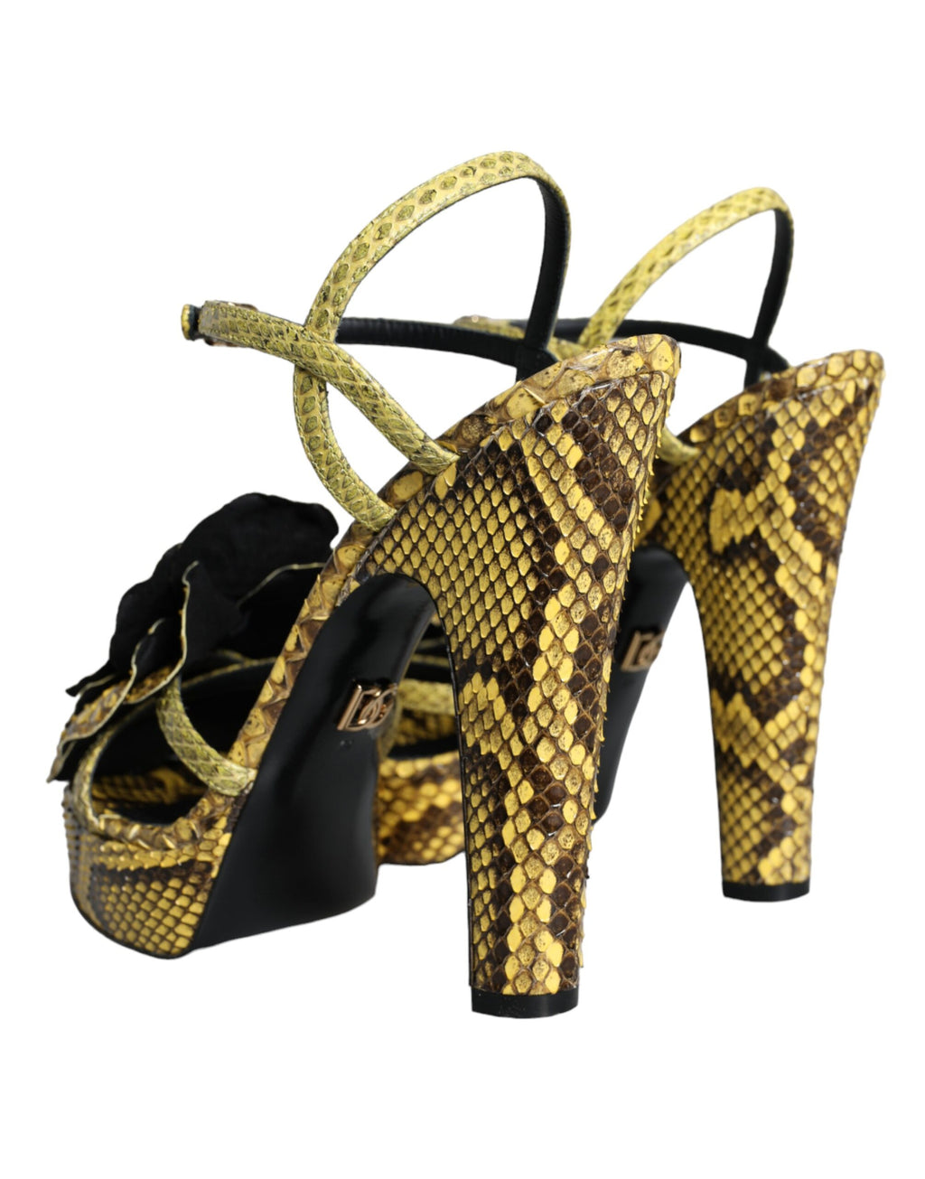 Sandales à talons Dolce & Gabbana en cuir exotique jaune avec bride à la cheville, semelle en cuir et design élégant.