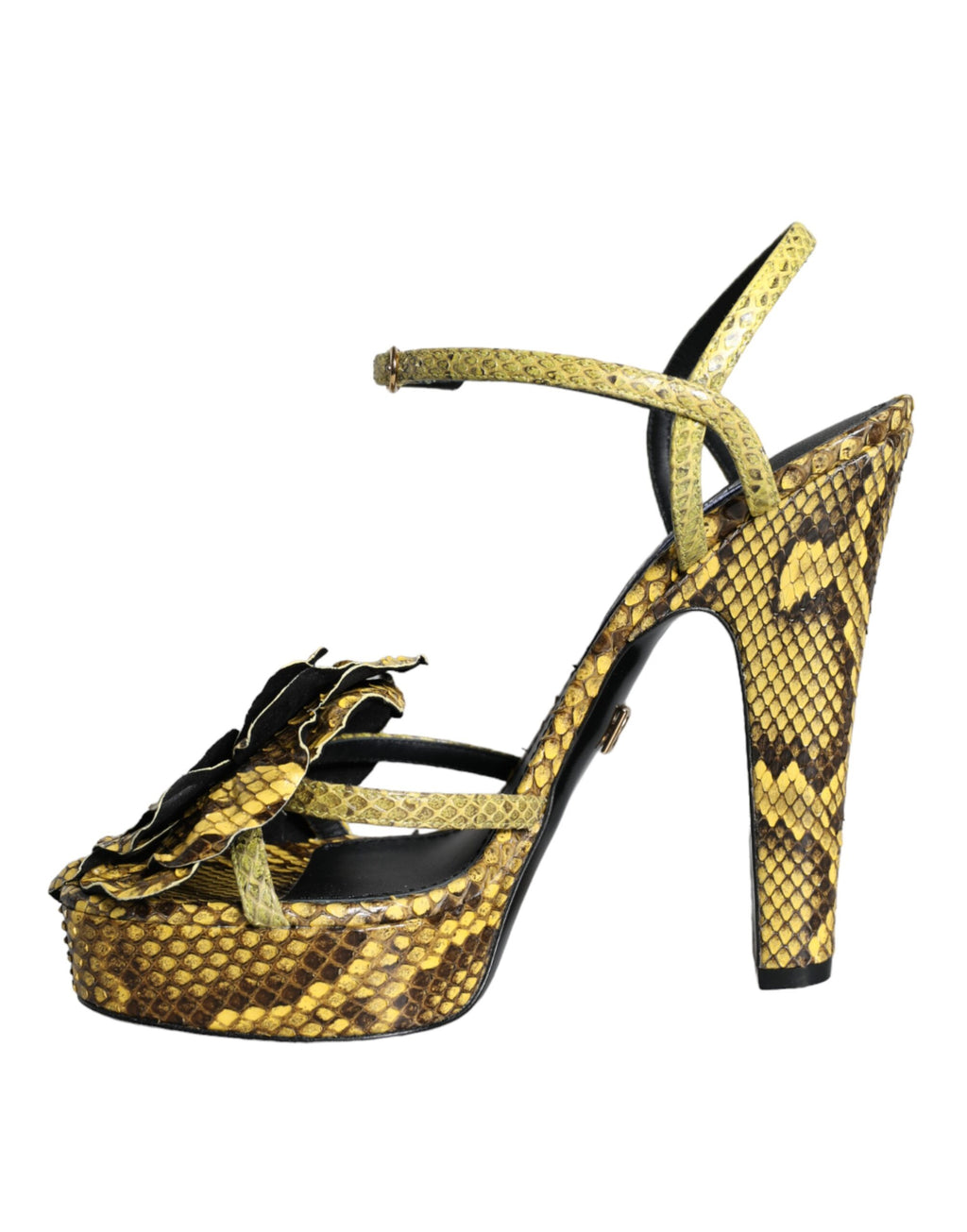 Sandales à talons Dolce & Gabbana en cuir exotique jaune avec bride à la cheville, chaussures élégantes et tendance.