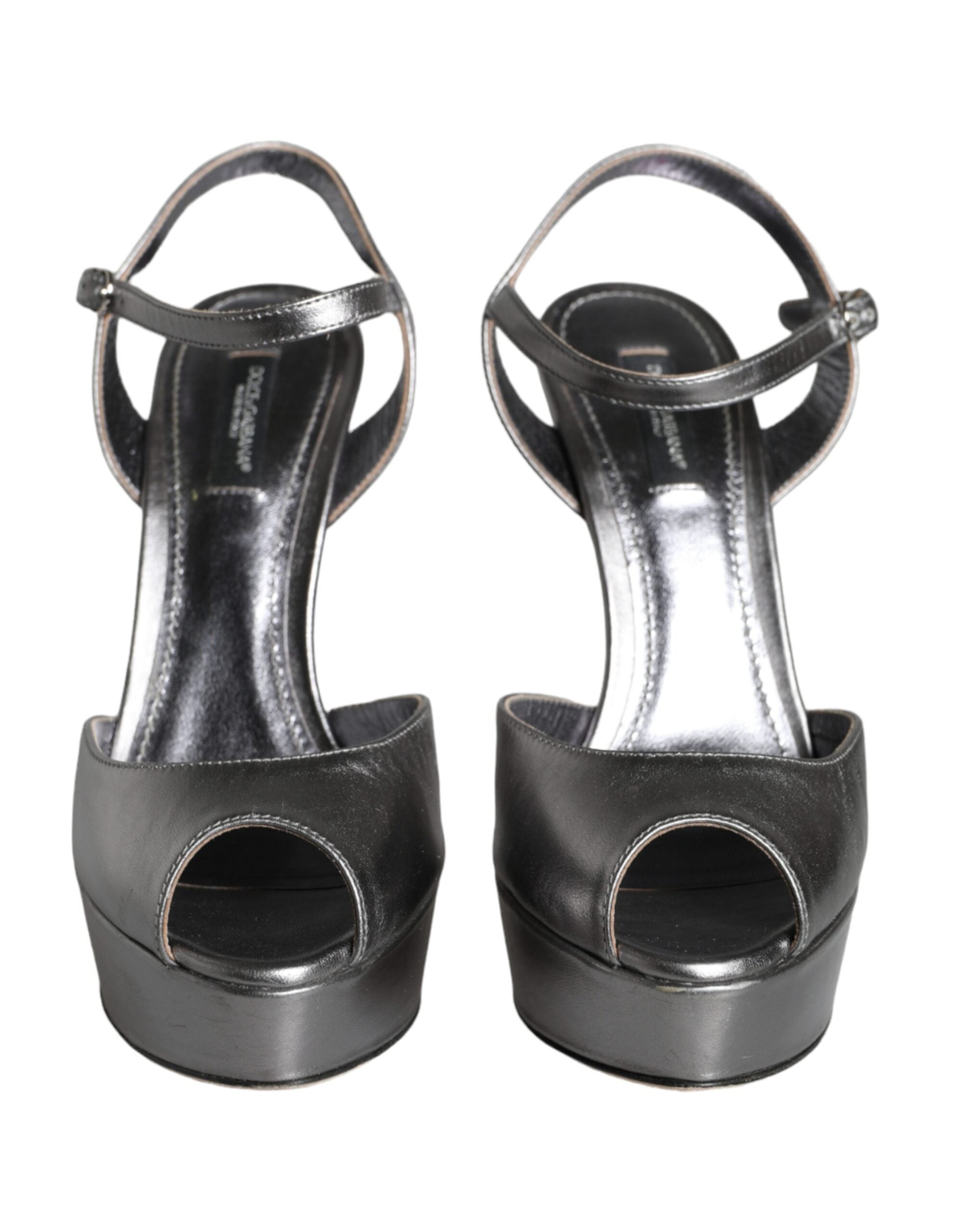 Sandales à plateforme en cuir argenté Dolce & Gabbana Keira, style métallique avec semelle épaisse et design élégant.