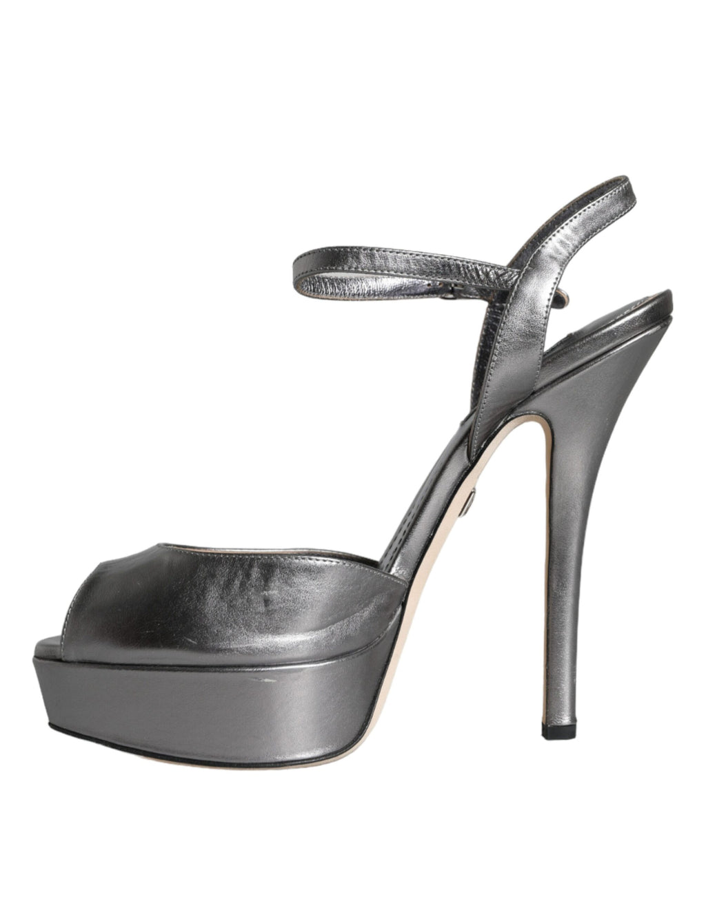 Sandales à plateforme en cuir argenté métallisé Dolce & Gabbana Keira, chaussures élégantes pour femmes.