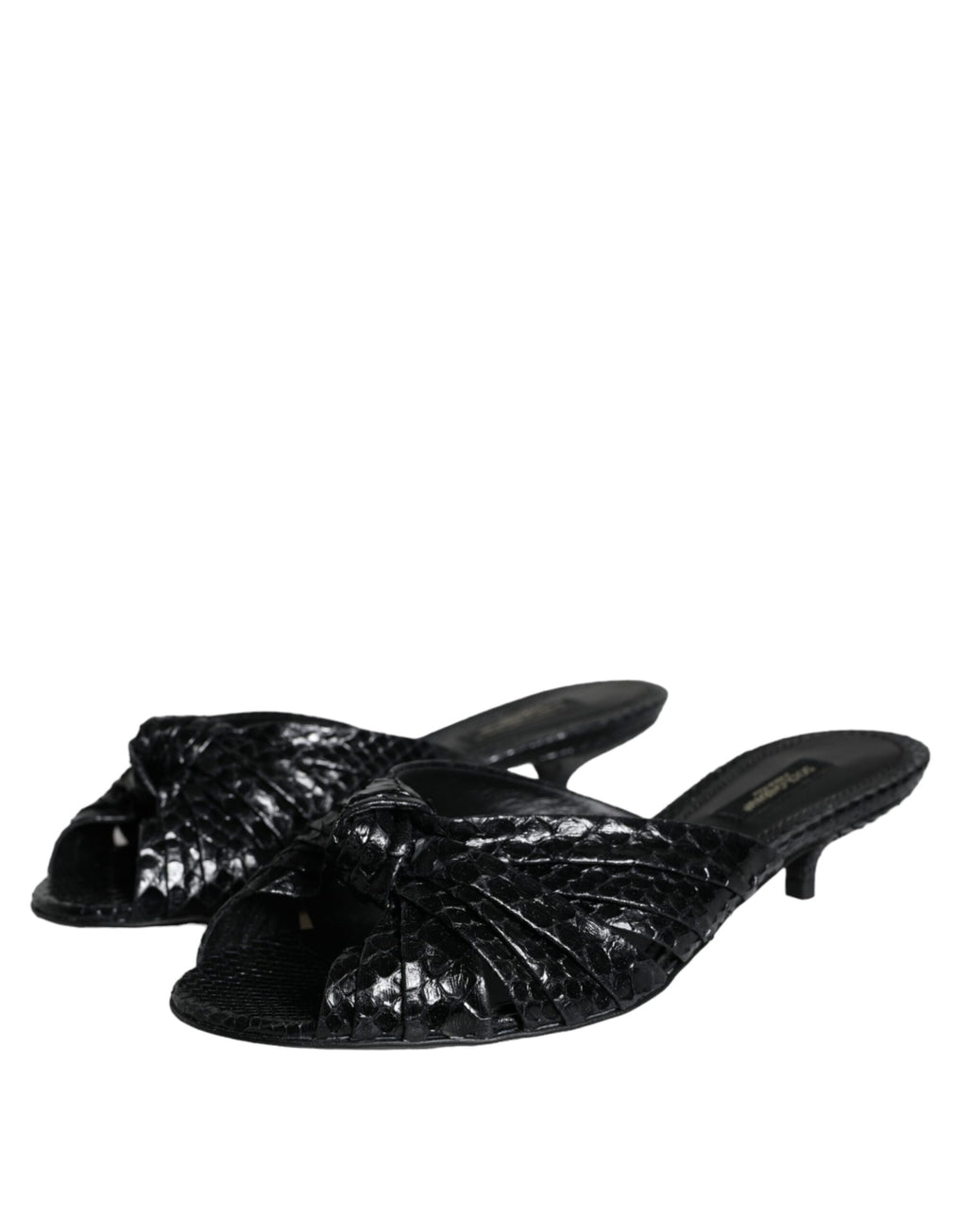 Sandales à talons en cuir noir Dolce & Gabbana, chaussures slides élégantes et confortables pour femmes.