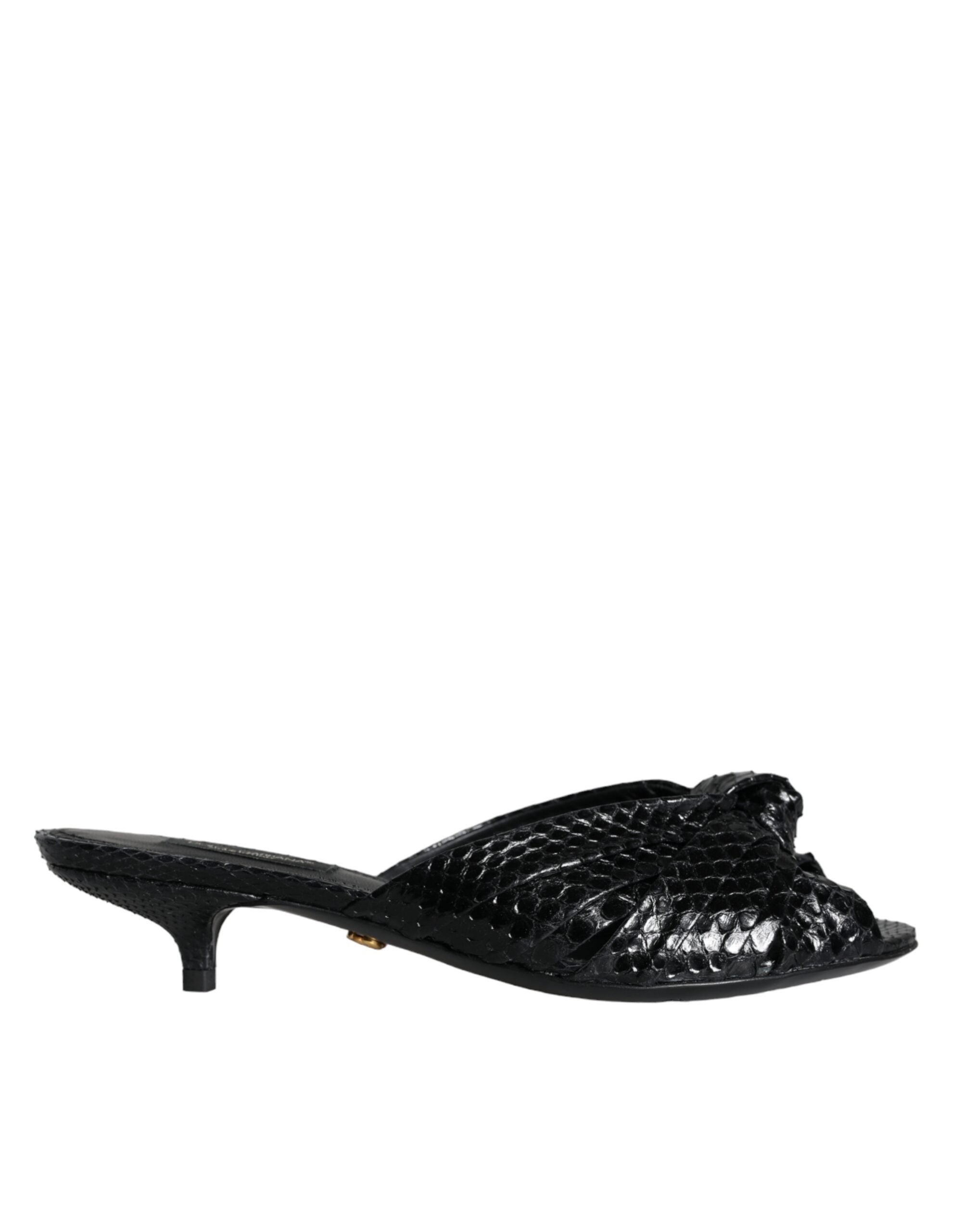 Sandales à talons noires en cuir Dolce & Gabbana, slides élégantes pour femme, vue de face.