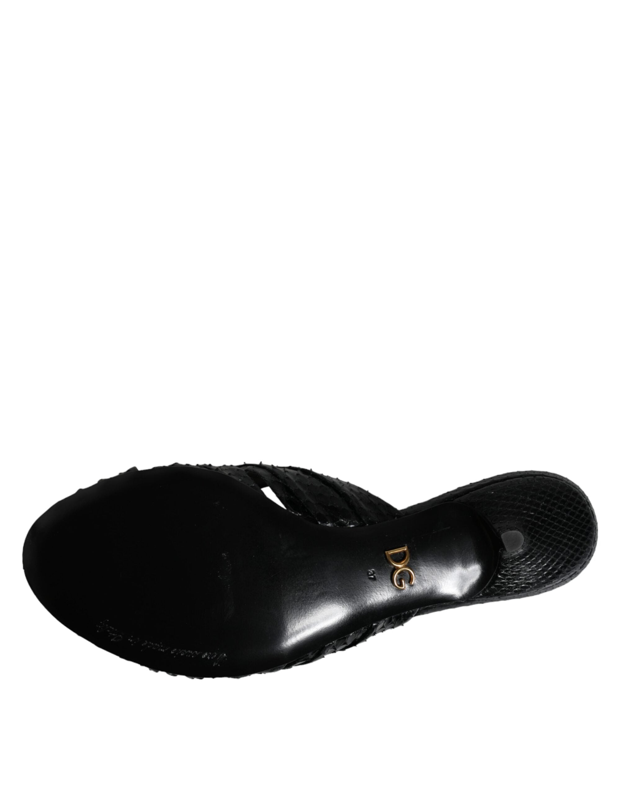 Sandales à talons noires en cuir de Dolce & Gabbana, chaussures élégantes à slides pour femmes.