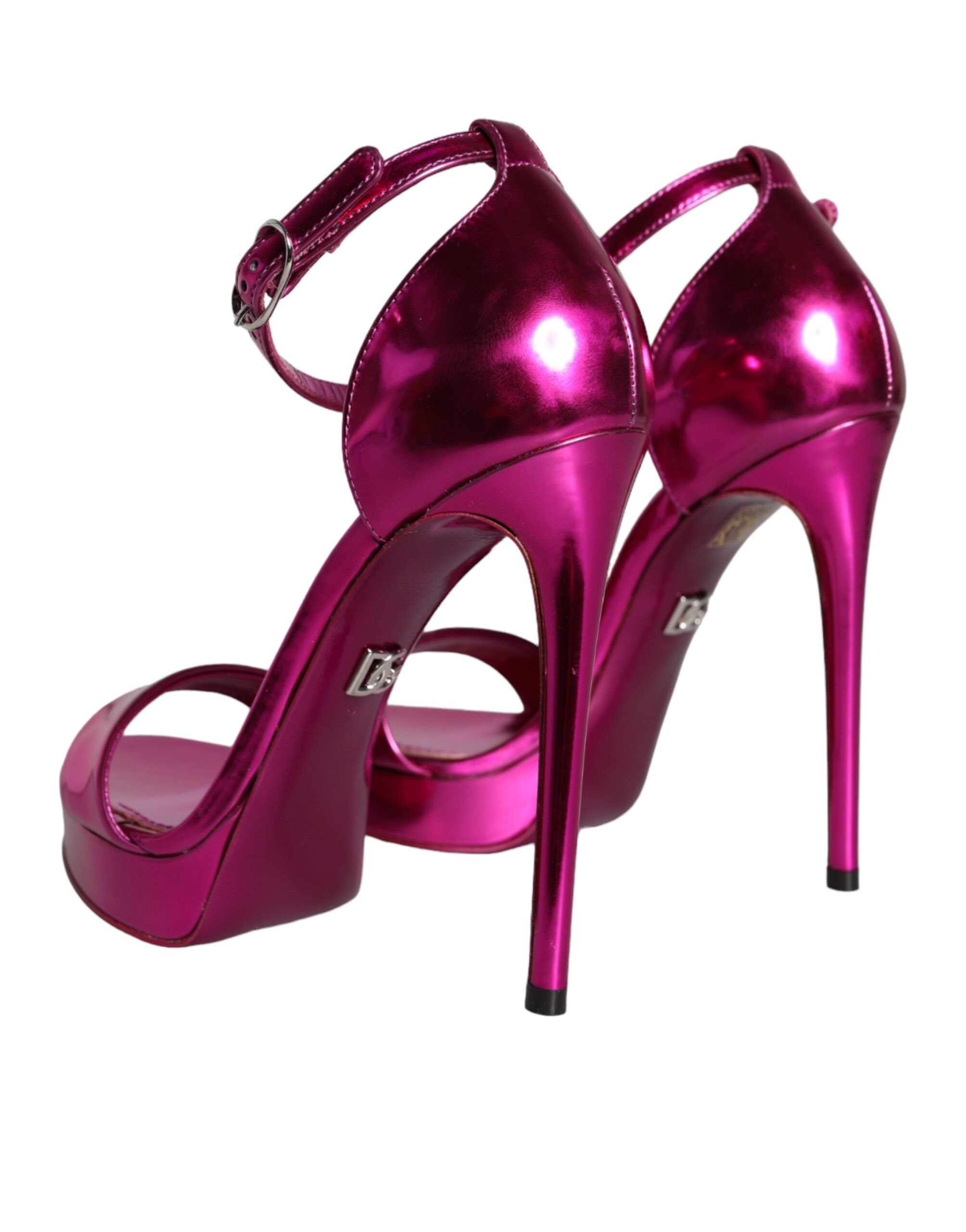 Chaussures à talons Fuchsia Dolce & Gabbana KEIRA avec bride à la cheville et semelle en cuir, vues de face.