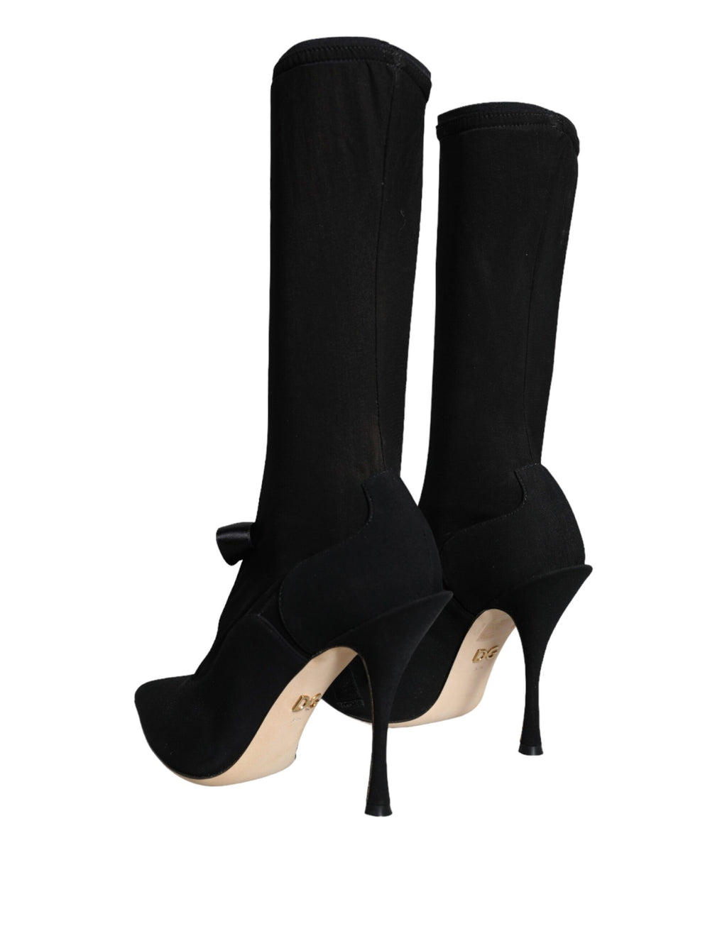 Chaussures Dolce & Gabbana bottes mi-mollet à talons aiguilles noirs, élégantes et sophistiquées, vues de face.