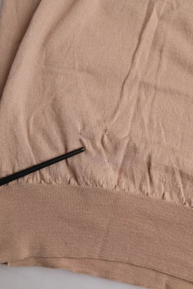 Blouse en laine marron et noire avec dentelle Dolce & Gabbana, manches 3/4, élégante et raffinée.