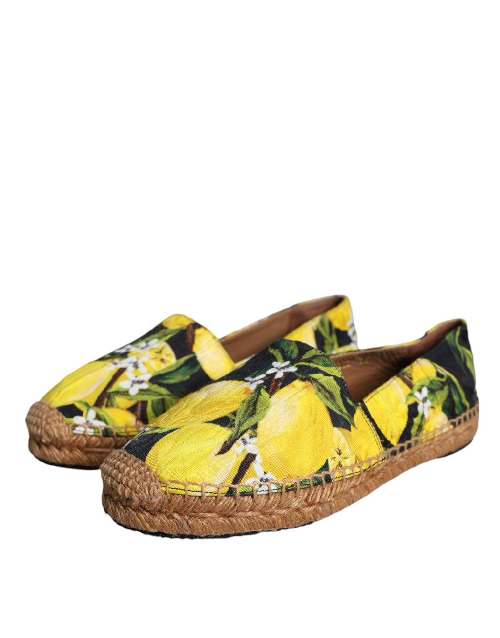 Chaussures slip-on Dolce & Gabbana espadrilles multicolores avec motifs de citrons, confortables et élégantes pour l'été.