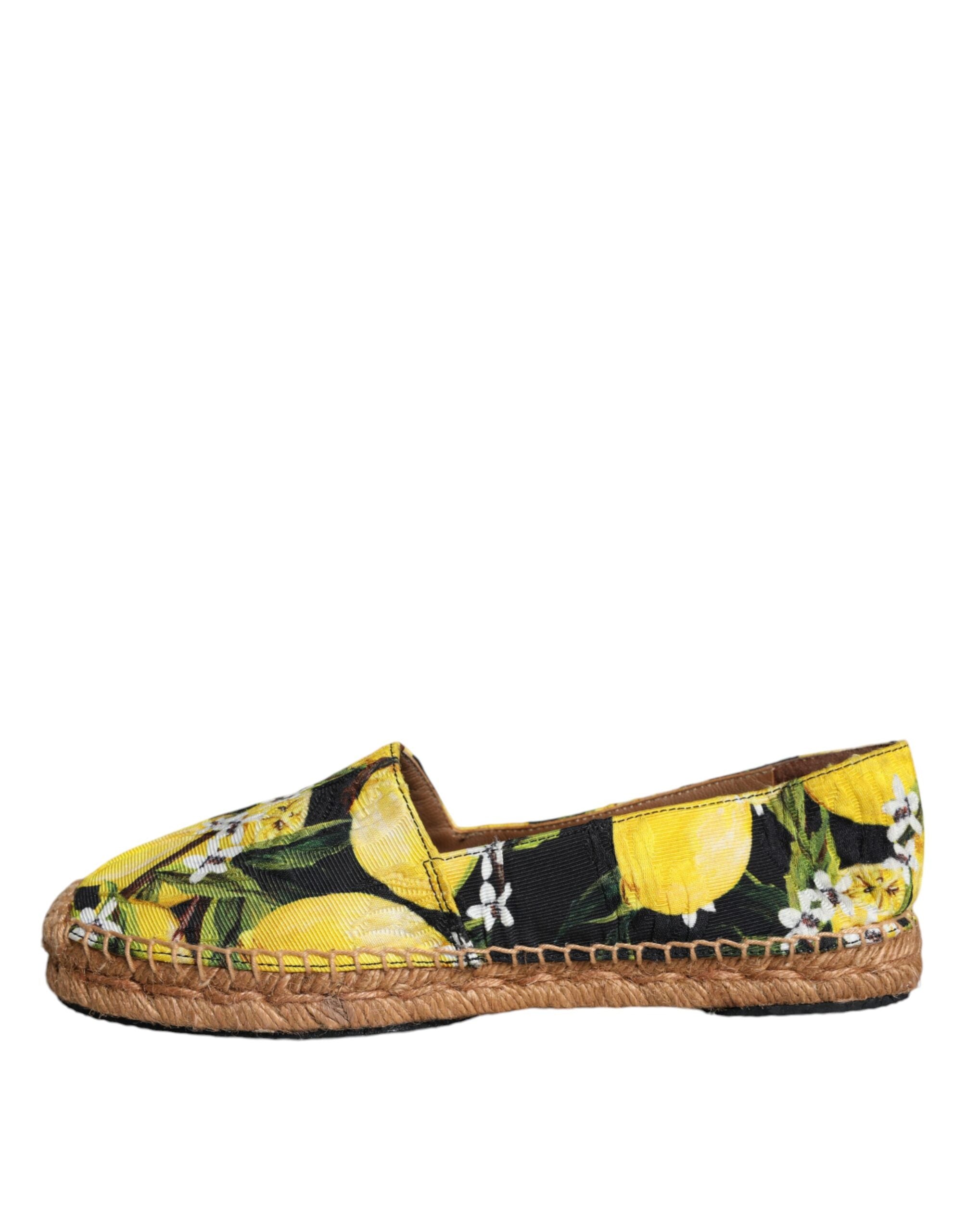 Espadrilles Dolce & Gabbana multicolores avec citrons, chaussure slip-on élégante pour femmes, tissu léger et motif coloré.