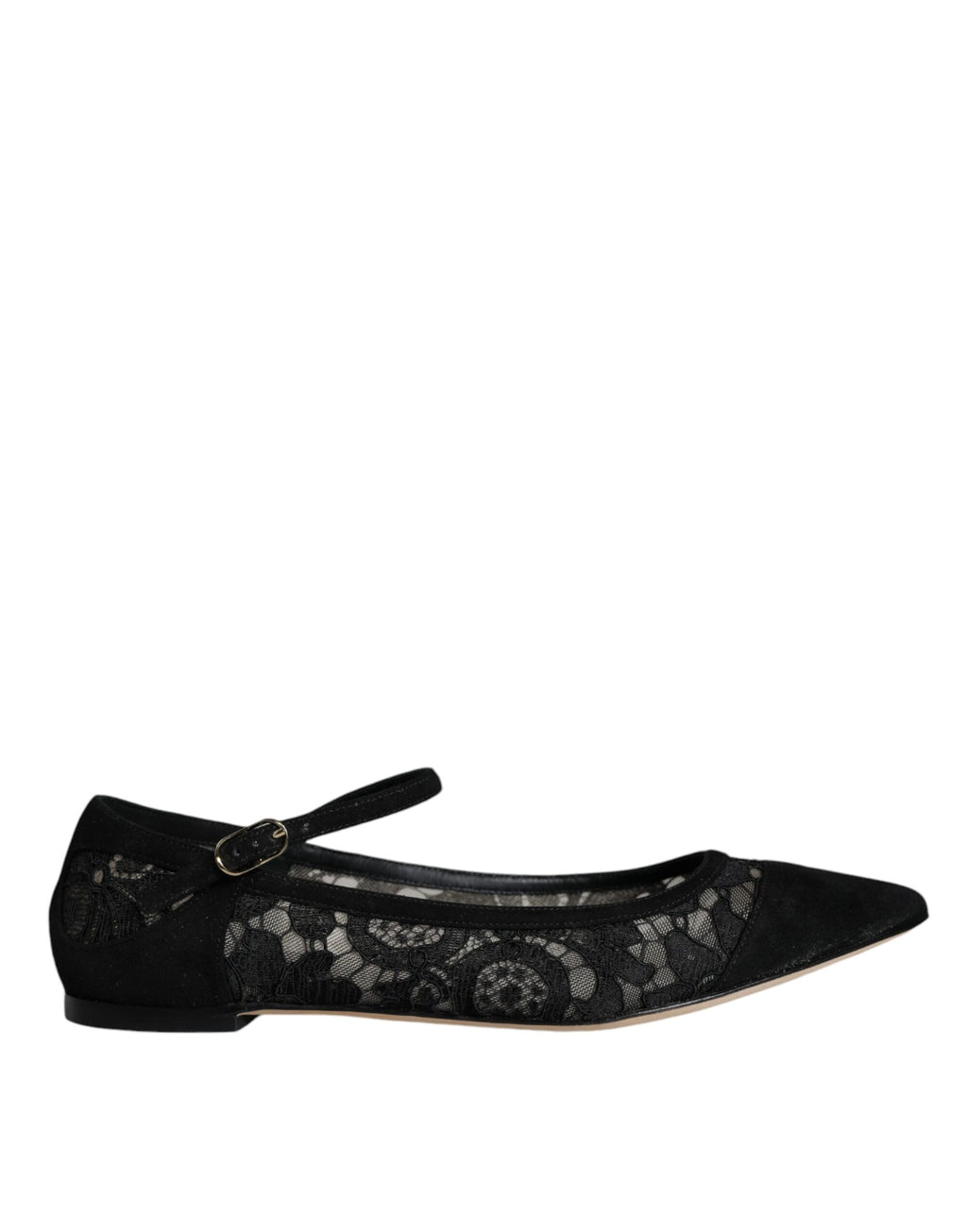 Chaussures plates Dolce & Gabbana Taormina Bellucci en dentelle noire, élégantes et confortables, vues de face.