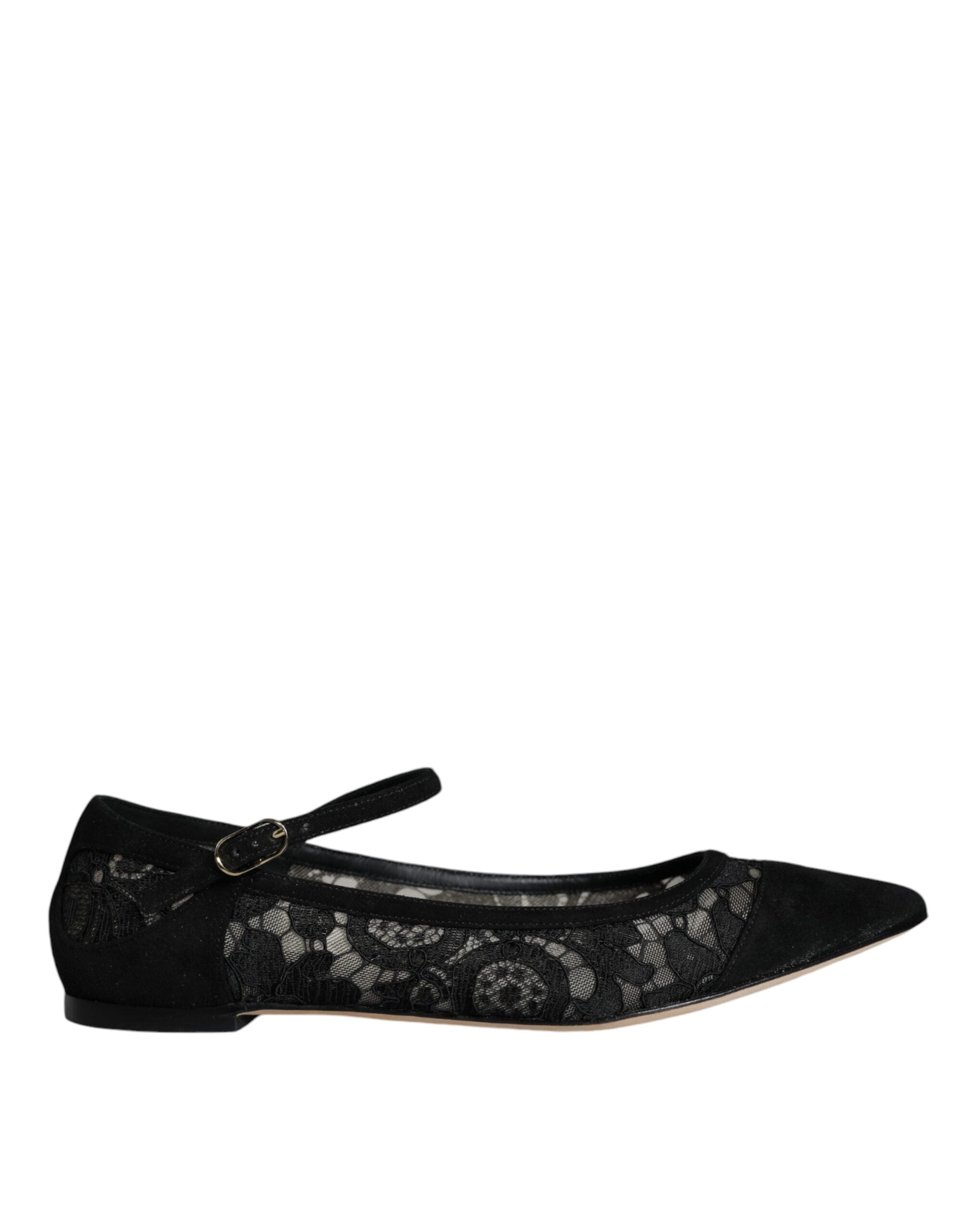 Chaussures plates Dolce & Gabbana Taormina Bellucci en dentelle noire, élégantes et confortables, vues de face.