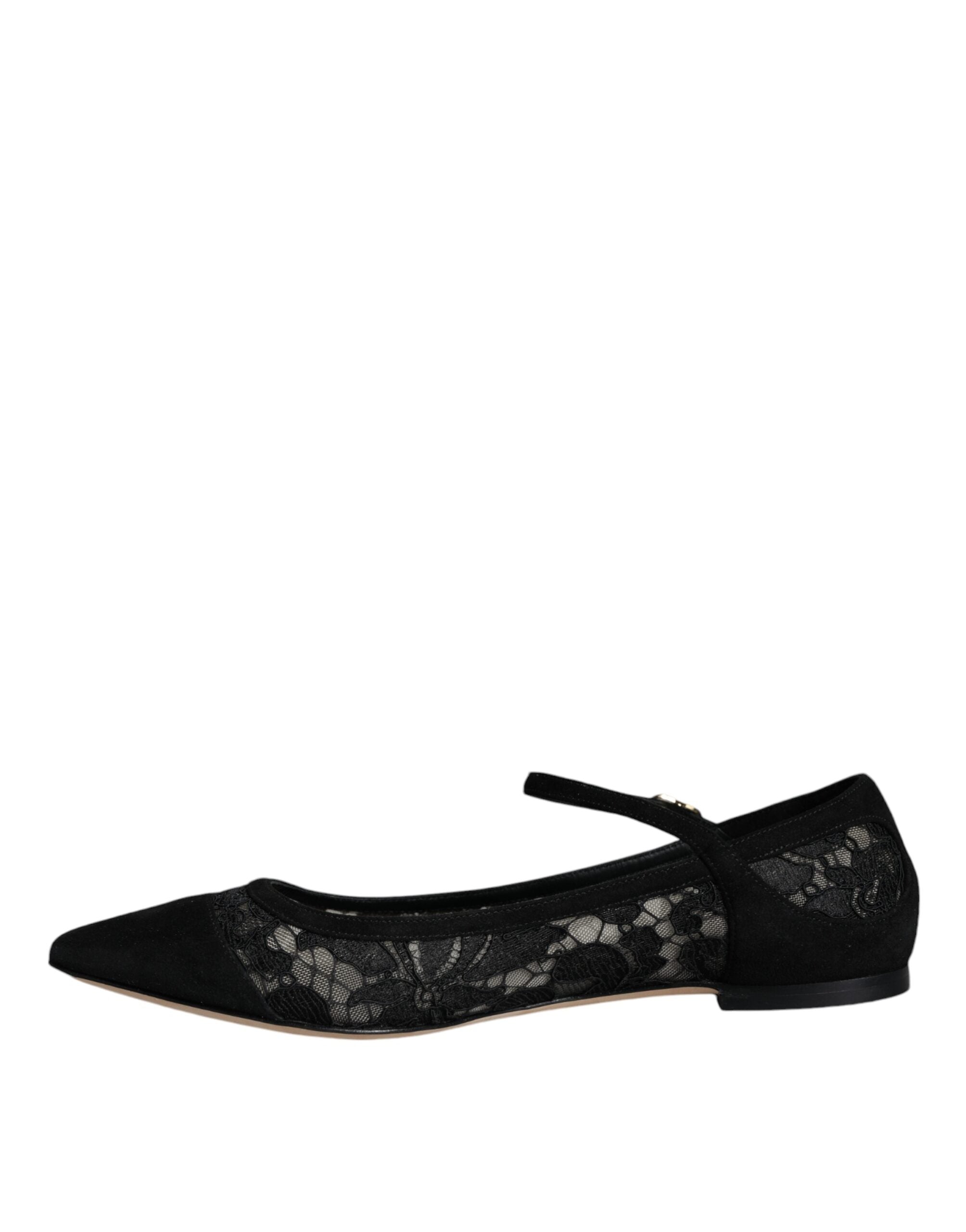 Chaussures plates Dolce & Gabbana Taormina Bellucci en dentelle noire, élégantes et raffinées, vues de face.