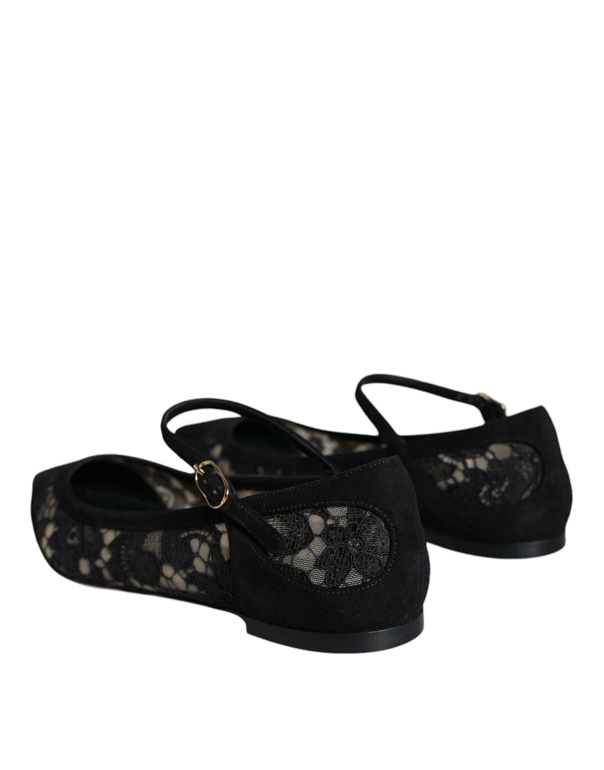 Chaussures plates Dolce & Gabbana Taormina Bellucci en dentelle noire, élégantes et raffinées, vues de face.