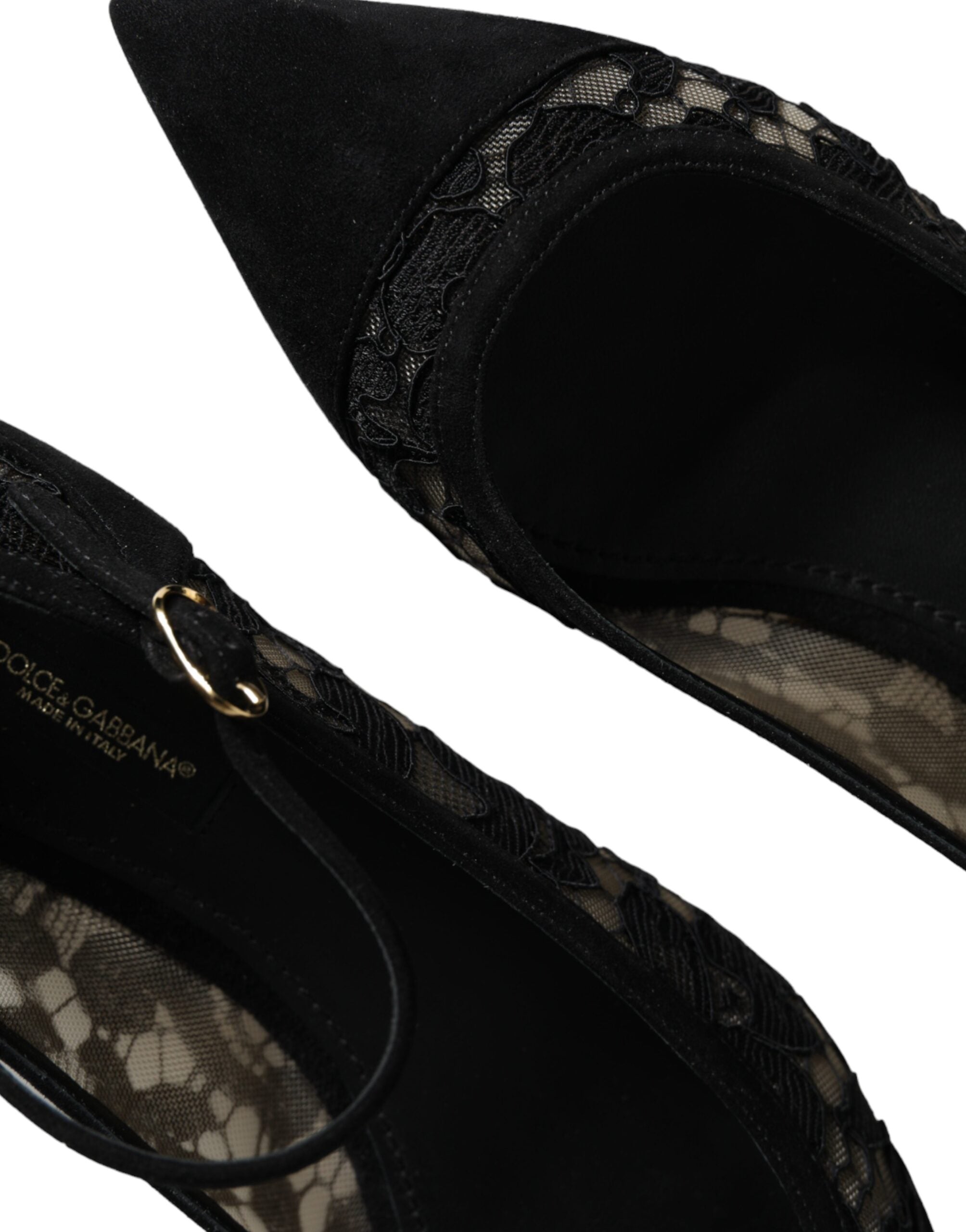 Chaussures plates Dolce & Gabbana Taormina Lace Bellucci noires, élégantes et en dentelle, pour femmes.