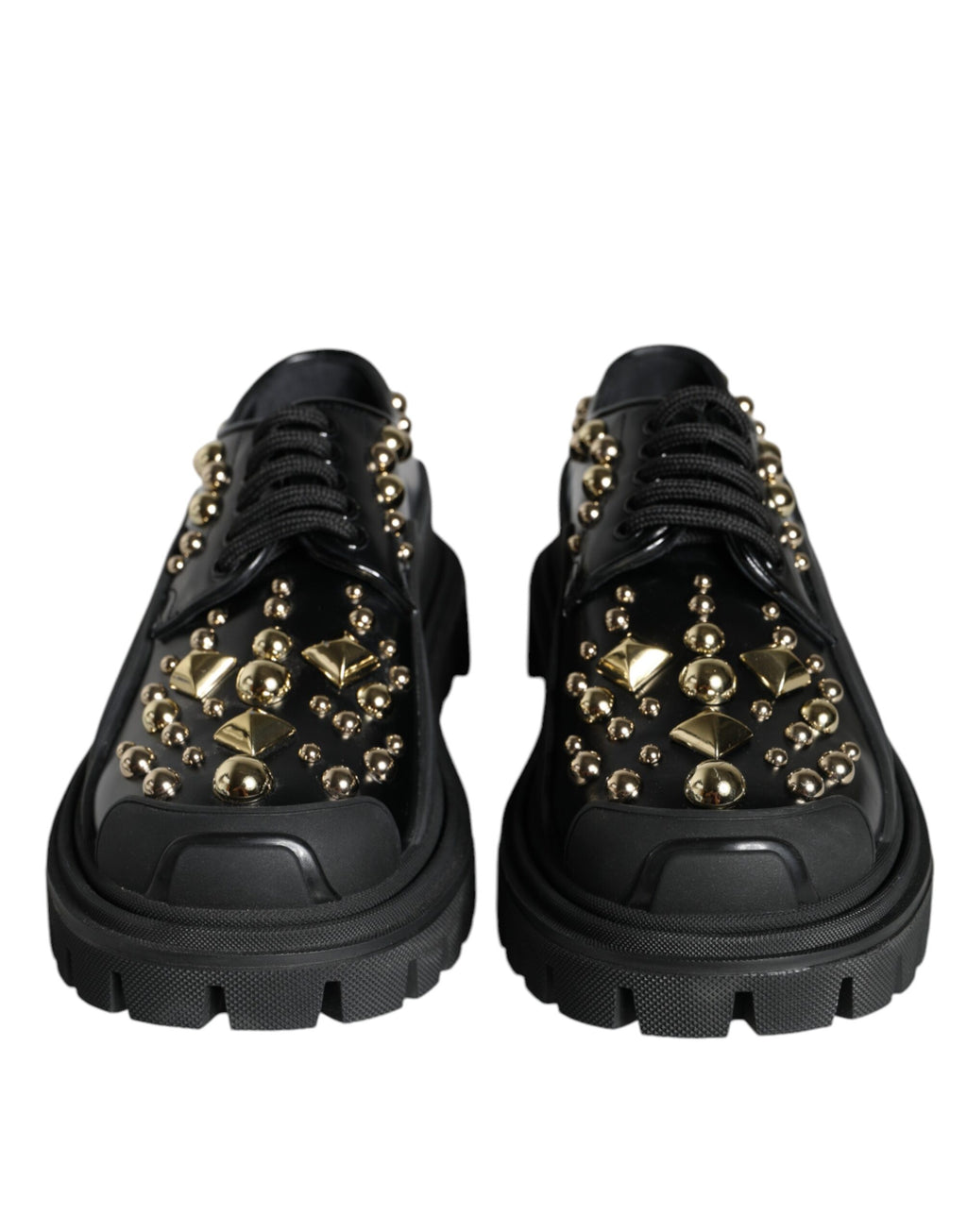 Chaussures Derby de trekking en cuir noir Dolce & Gabbana ornées de détails embellis, pour un style élégant et audacieux.