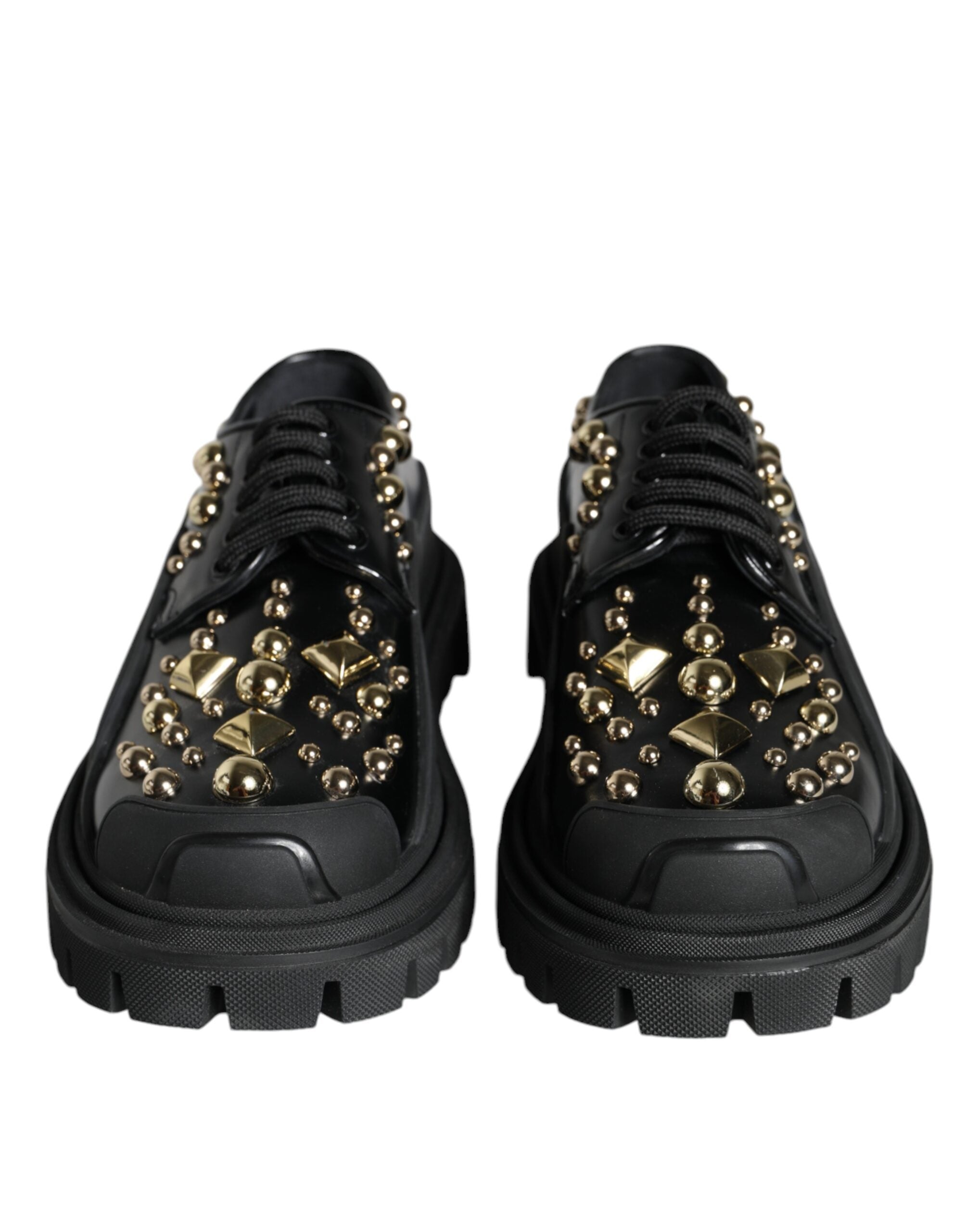 Chaussures Derby de trekking en cuir noir Dolce & Gabbana ornées de détails embellis, pour un style élégant et audacieux.