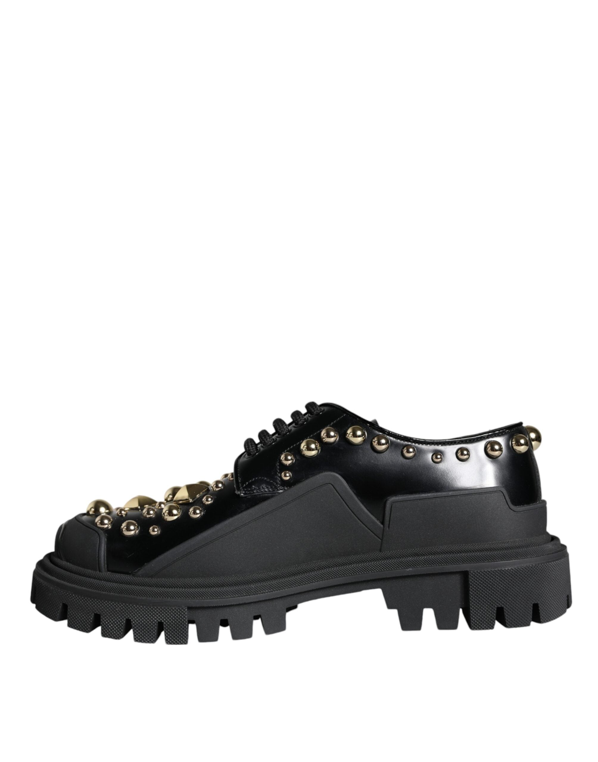 Chaussures Derby de trekking en cuir noir Dolce & Gabbana avec embellissements, style élégant et robuste.