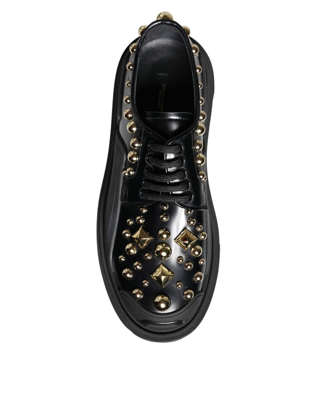 Chaussures de randonnée Derby en cuir noir Dolce & Gabbana avec embellissements, style élégant et sophistiqué.