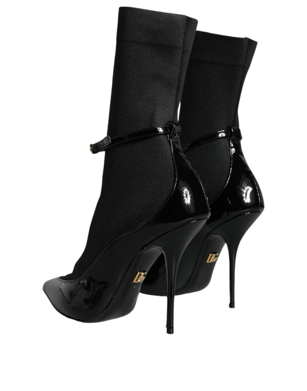 Chaussures Dolce & Gabbana en cuir noir, bottines stilettos avec chaussettes intégrées, style élégant et sophistiqué.