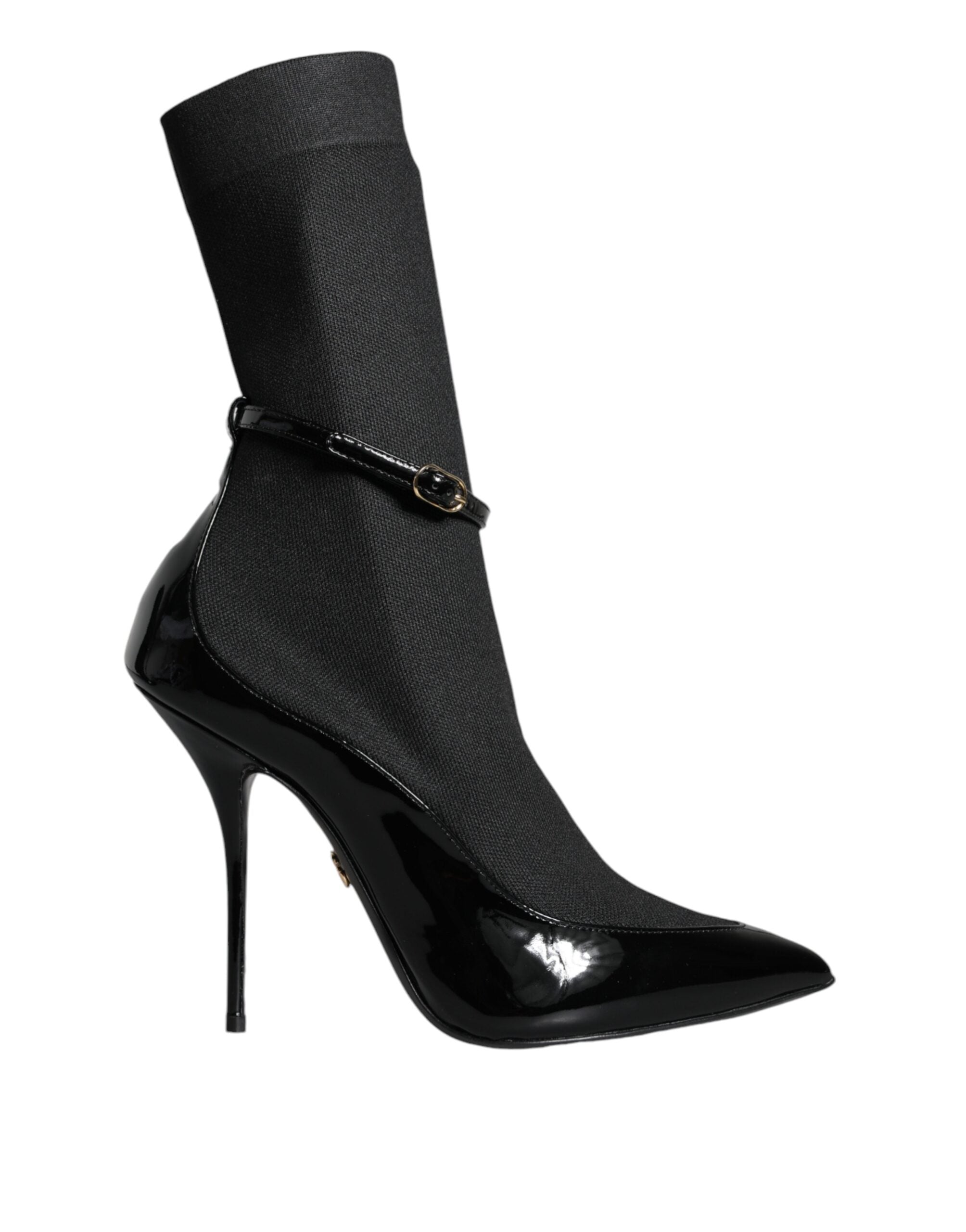 Chaussures Dolce & Gabbana en cuir noir, bottines stilettos avec chaussettes, talons hauts élégants et sophistiqués.