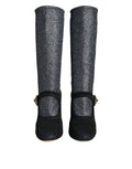 Chaussures Dolce & Gabbana Mary Janes noires avec cristaux, bottines élégantes en cuir, vue frontale sur fond blanc
