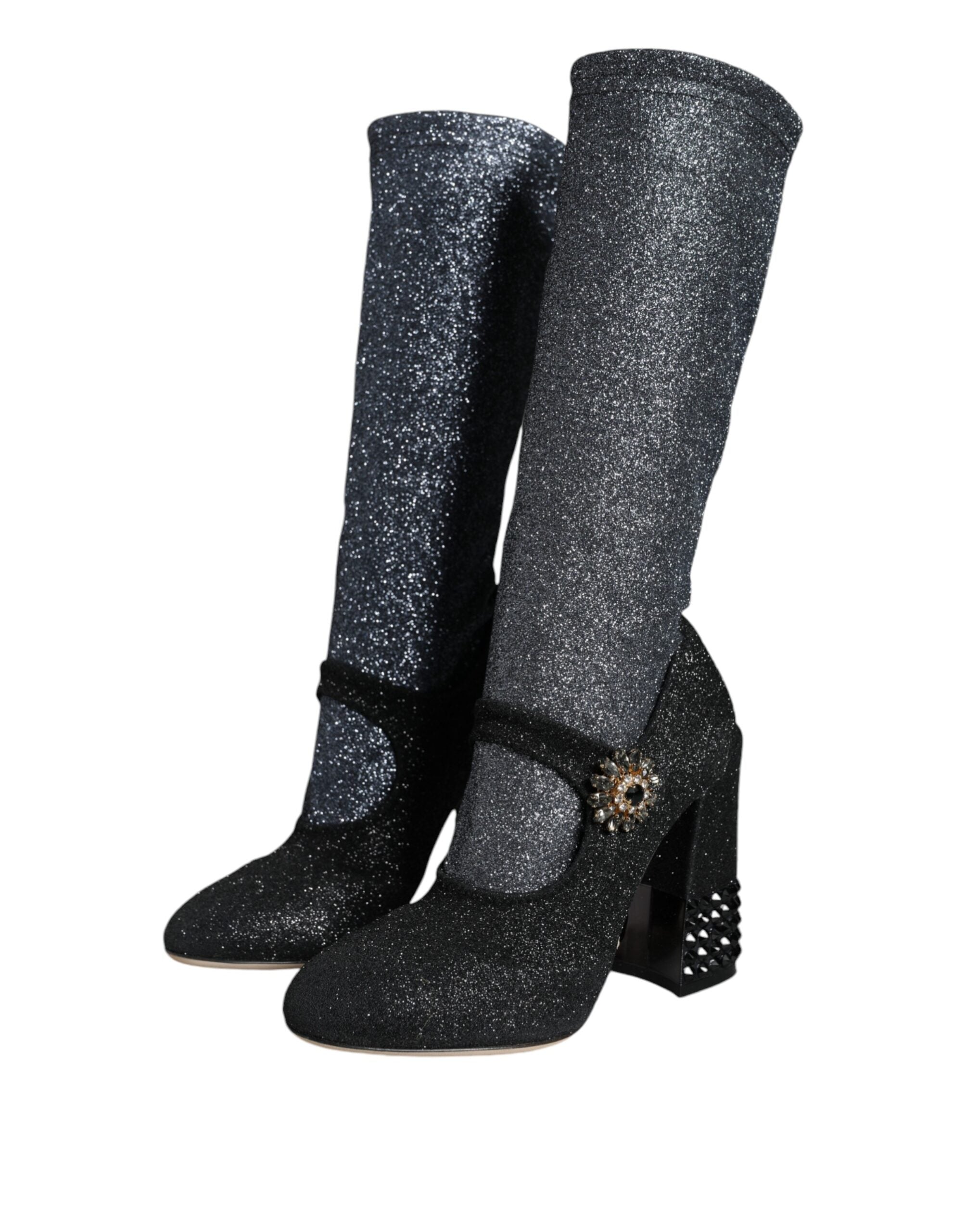 Chaussures Dolce & Gabbana Mary Janes noires avec cristaux, bottines élégantes pour femme, vue de face