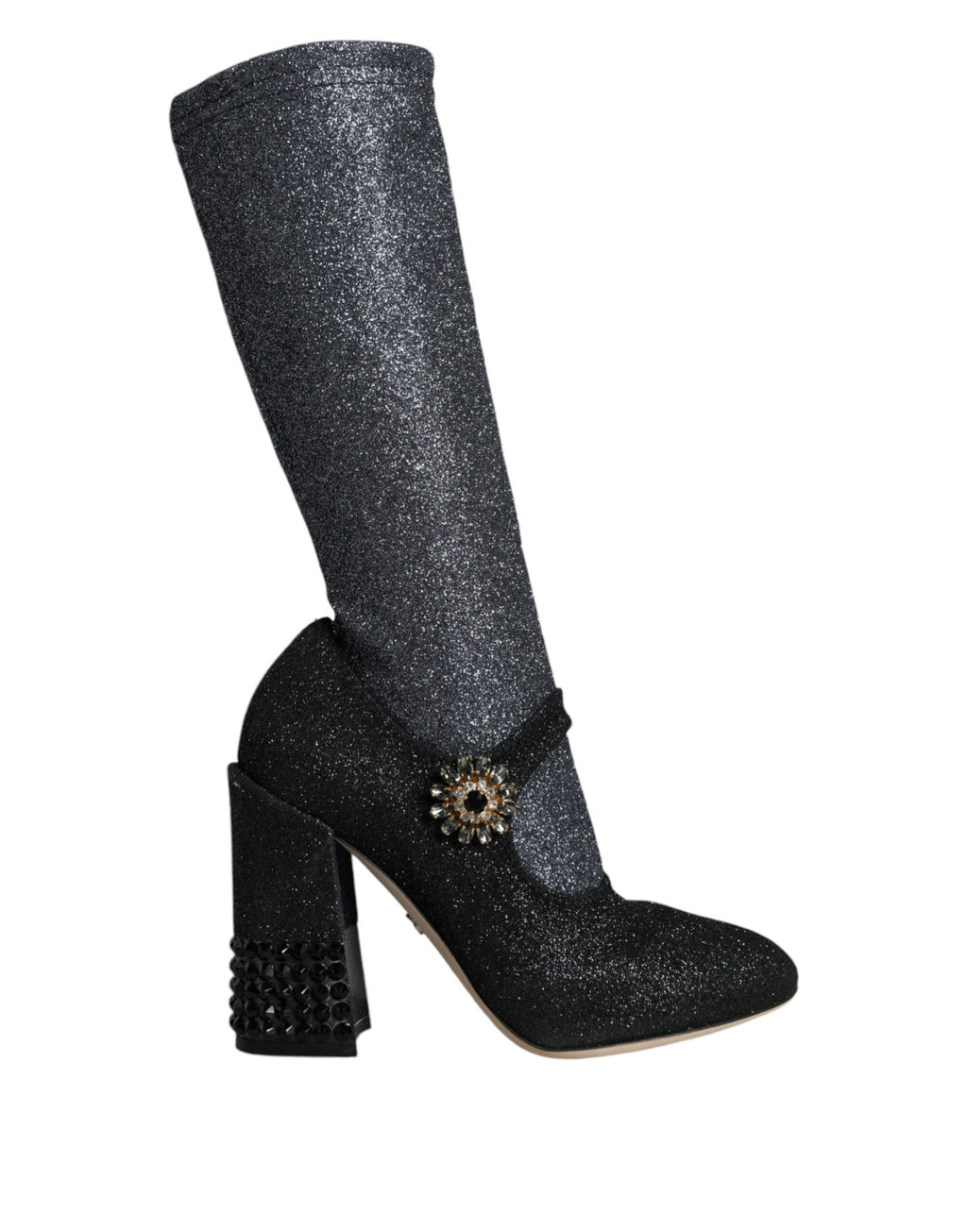 Chaussures Dolce & Gabbana Mary Janes noires avec cristaux, bottines élégantes en cuir pour femme.