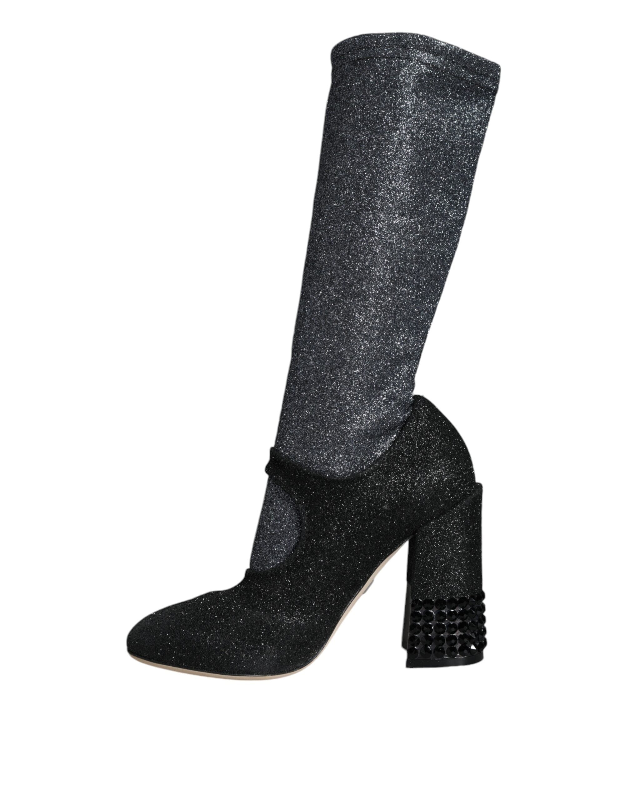 Chaussures Dolce & Gabbana Mary Janes noires avec cristaux, bottines élégantes en cuir pour femmes