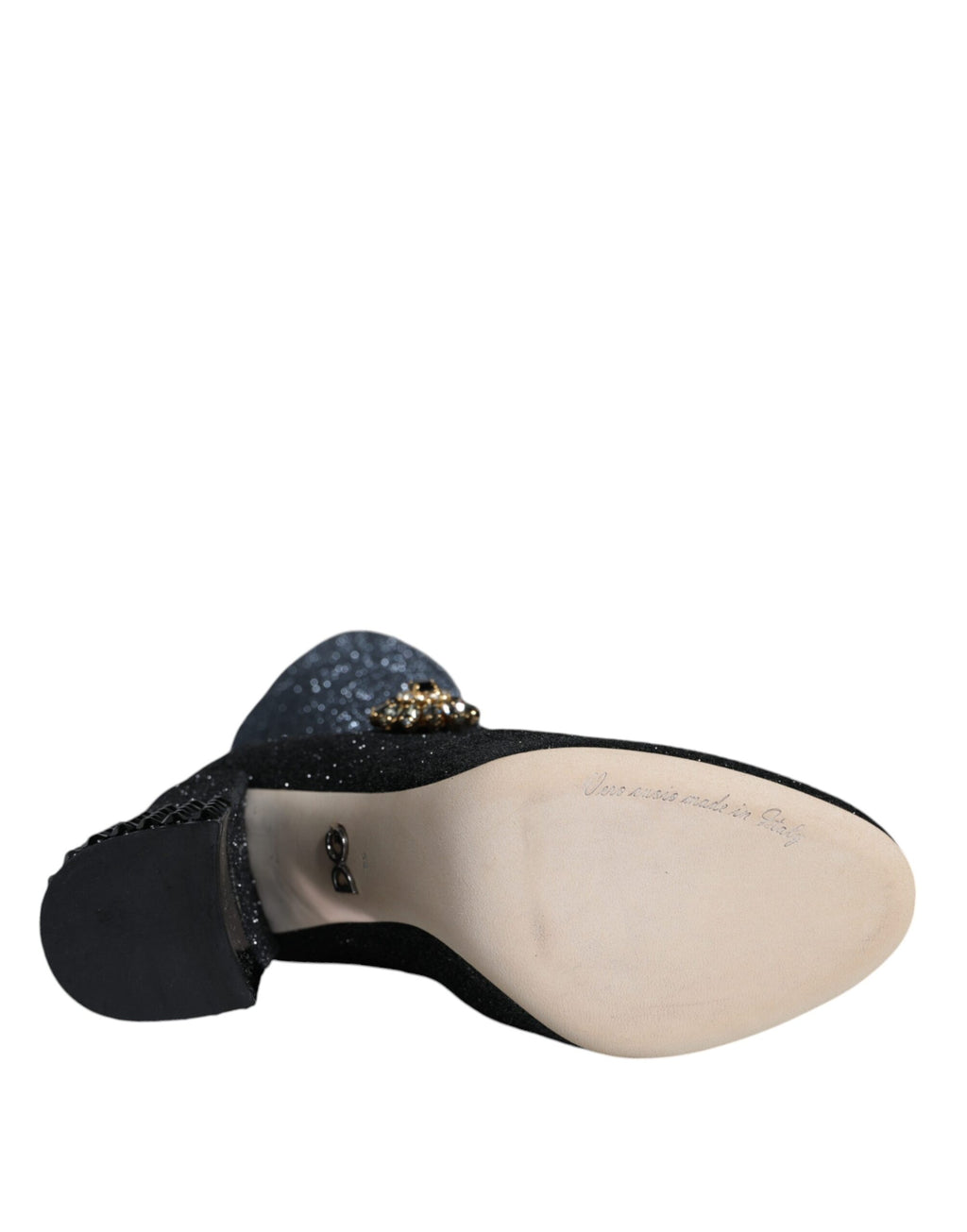 Chaussures Dolce & Gabbana Mary Janes noires avec cristaux, bottines élégantes en cuir et détails scintillants.
