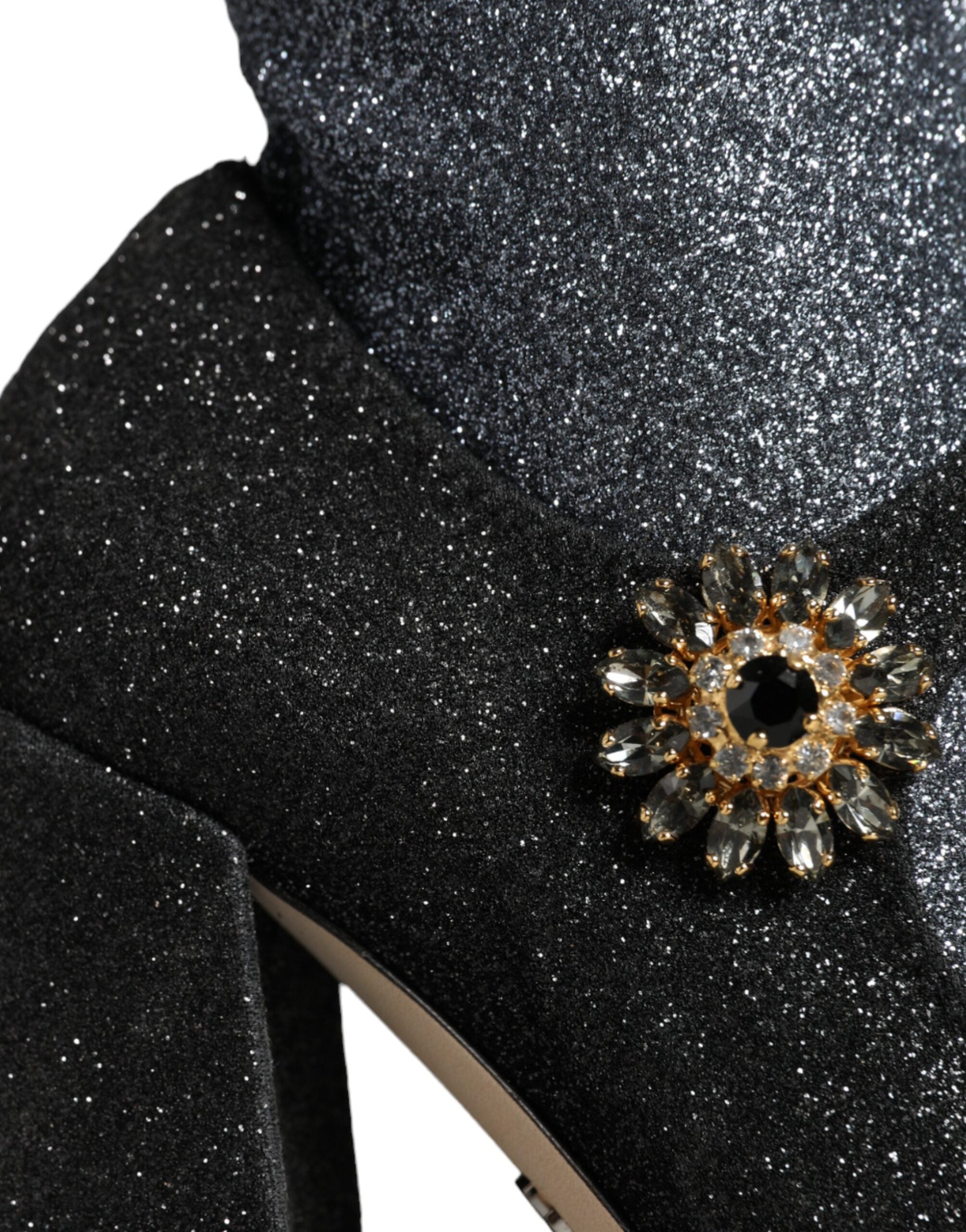 Chaussures Dolce & Gabbana Mary Janes noires avec cristaux, bottines élégantes en cuir pour femmes.