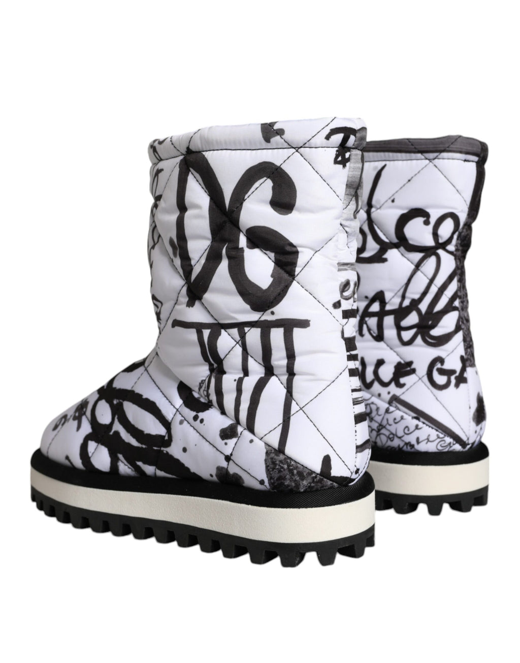 Bottes mi-mollet blanches Dolce & Gabbana avec logo imprimé, rembourrées, style élégant et moderne.